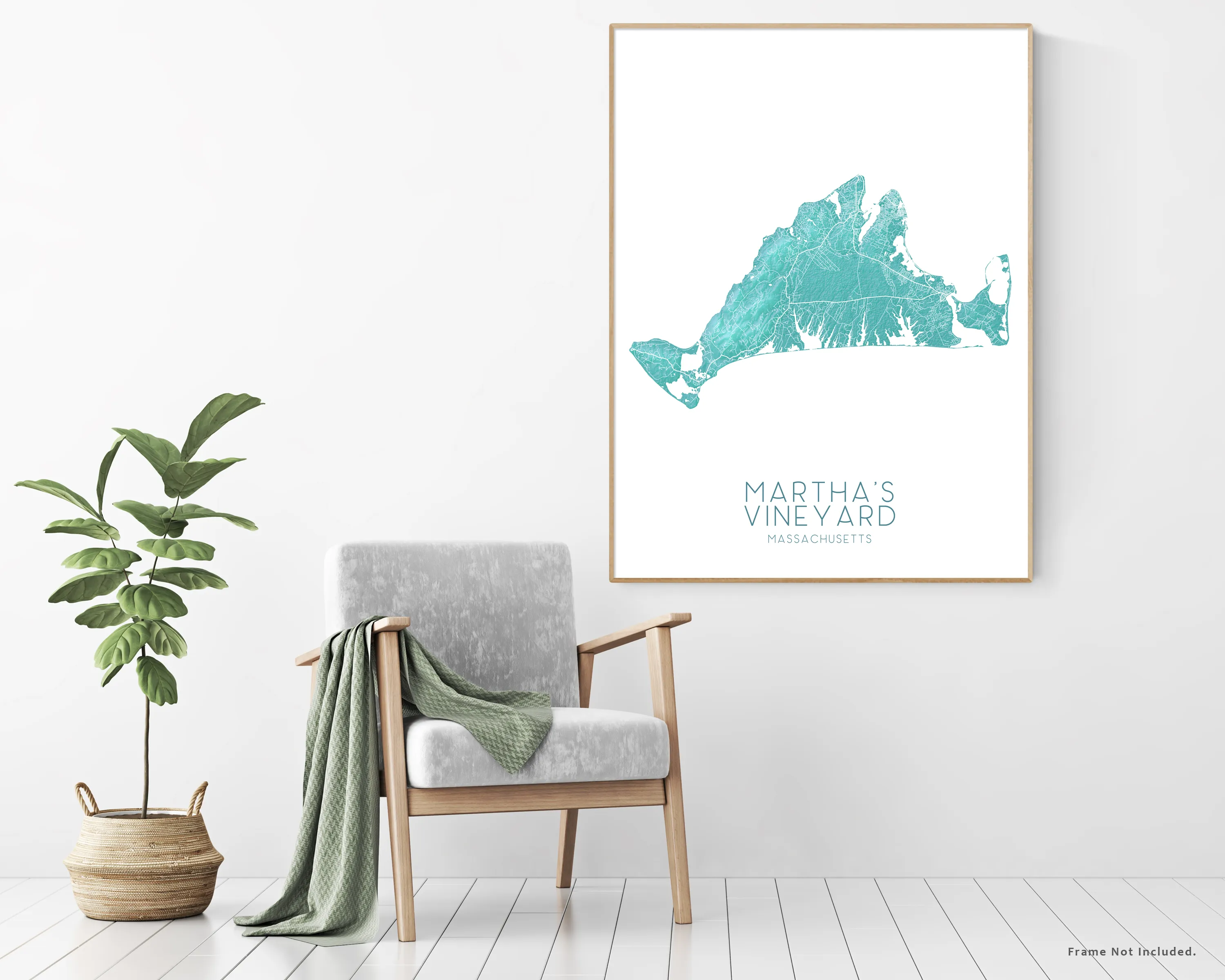 Martha's Vineyard Map Print, Turquoise Massachusetts Island Poster Wall Art Maps