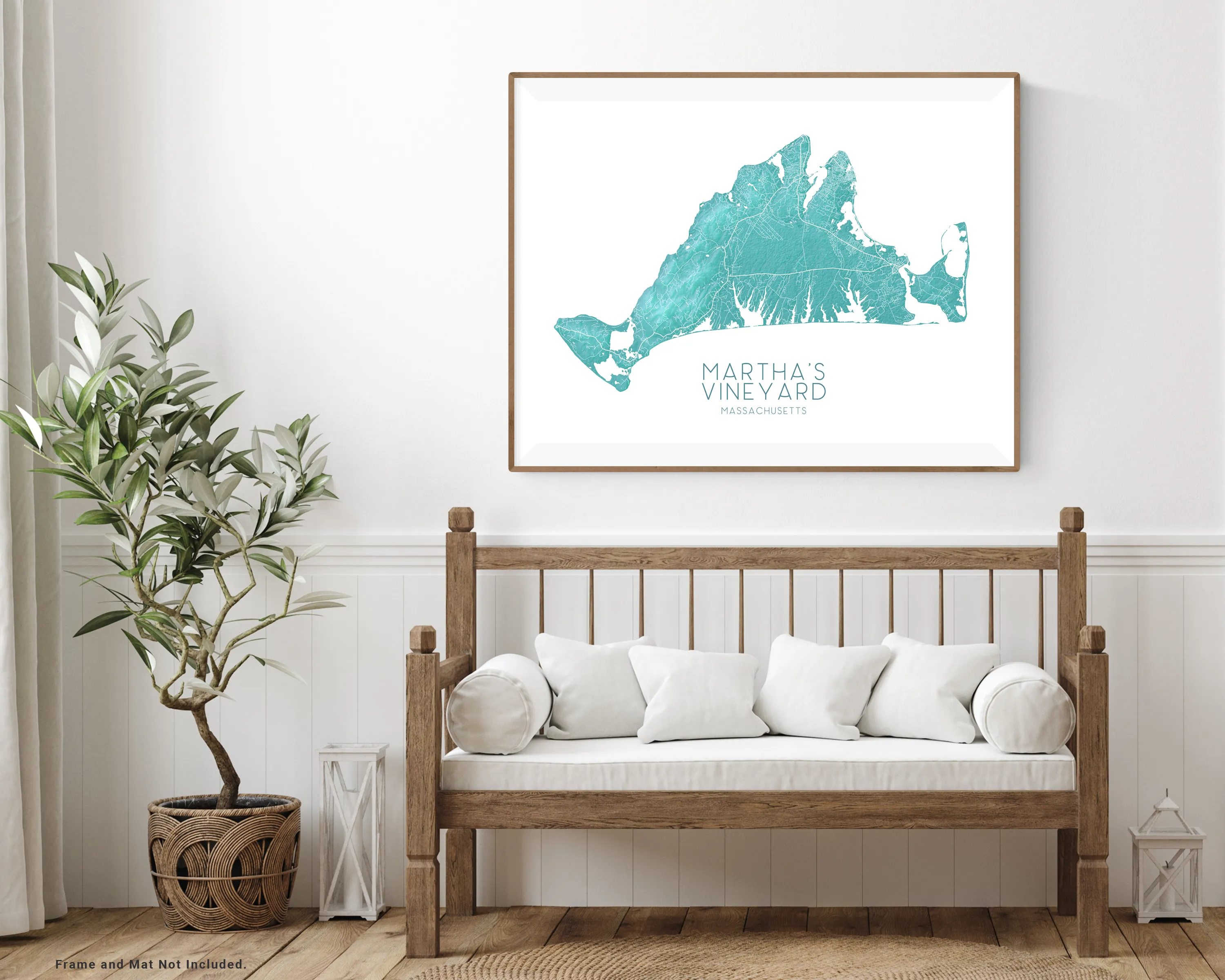 Martha's Vineyard Map Print, Turquoise Massachusetts Island Poster Wall Art Maps