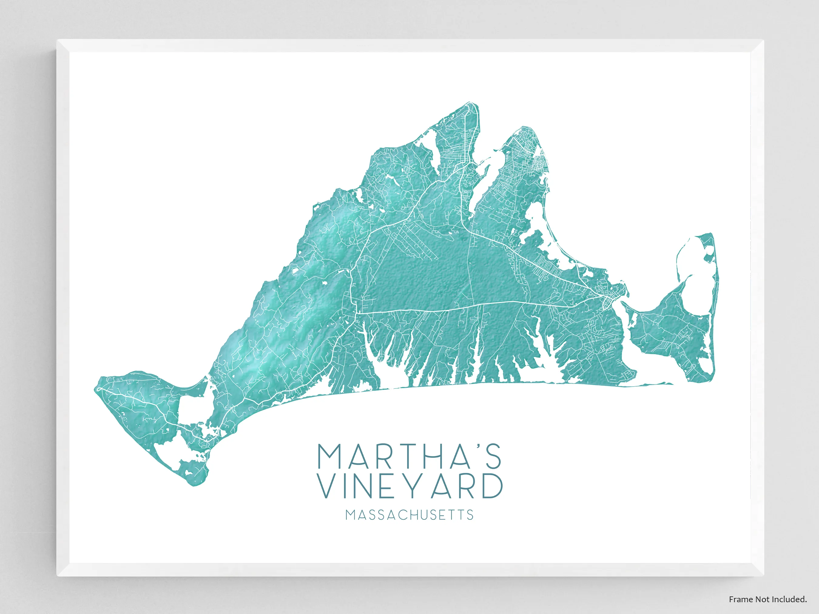 Martha's Vineyard Map Print, Turquoise Massachusetts Island Poster Wall Art Maps