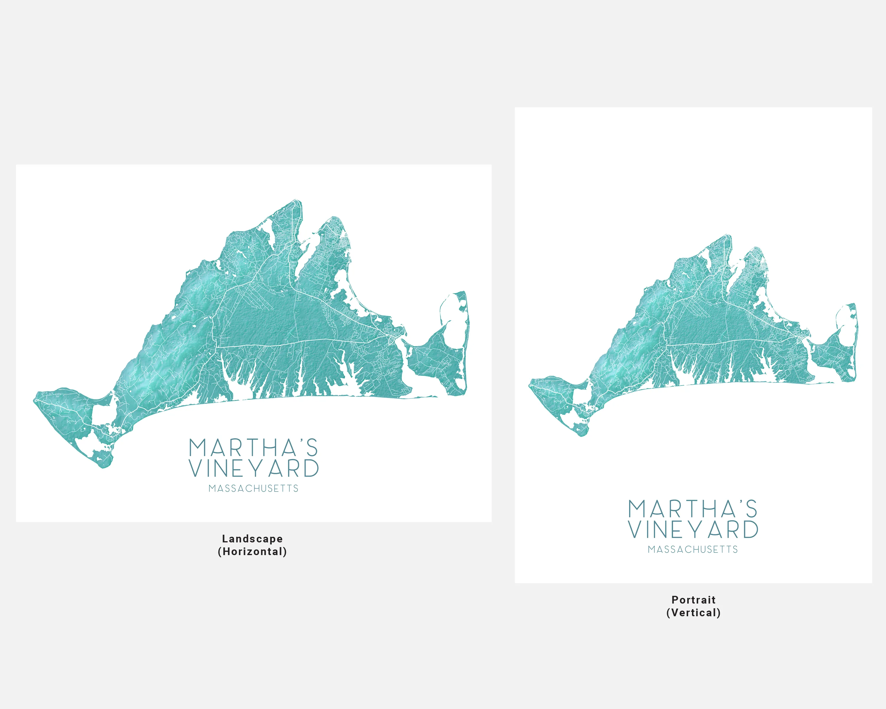 Martha's Vineyard Map Print, Turquoise Massachusetts Island Poster Wall Art Maps