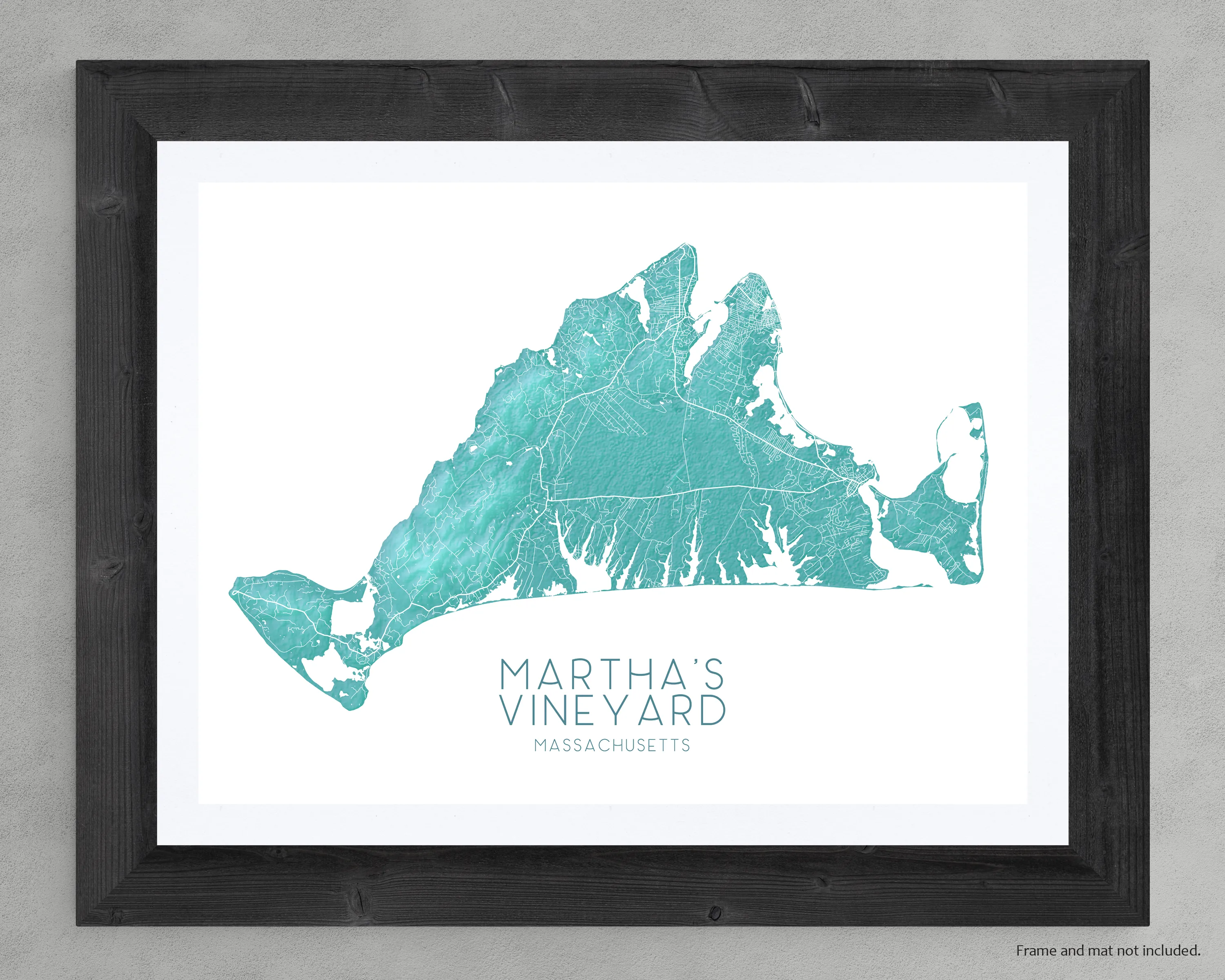 Martha's Vineyard Map Print, Turquoise Massachusetts Island Poster Wall Art Maps