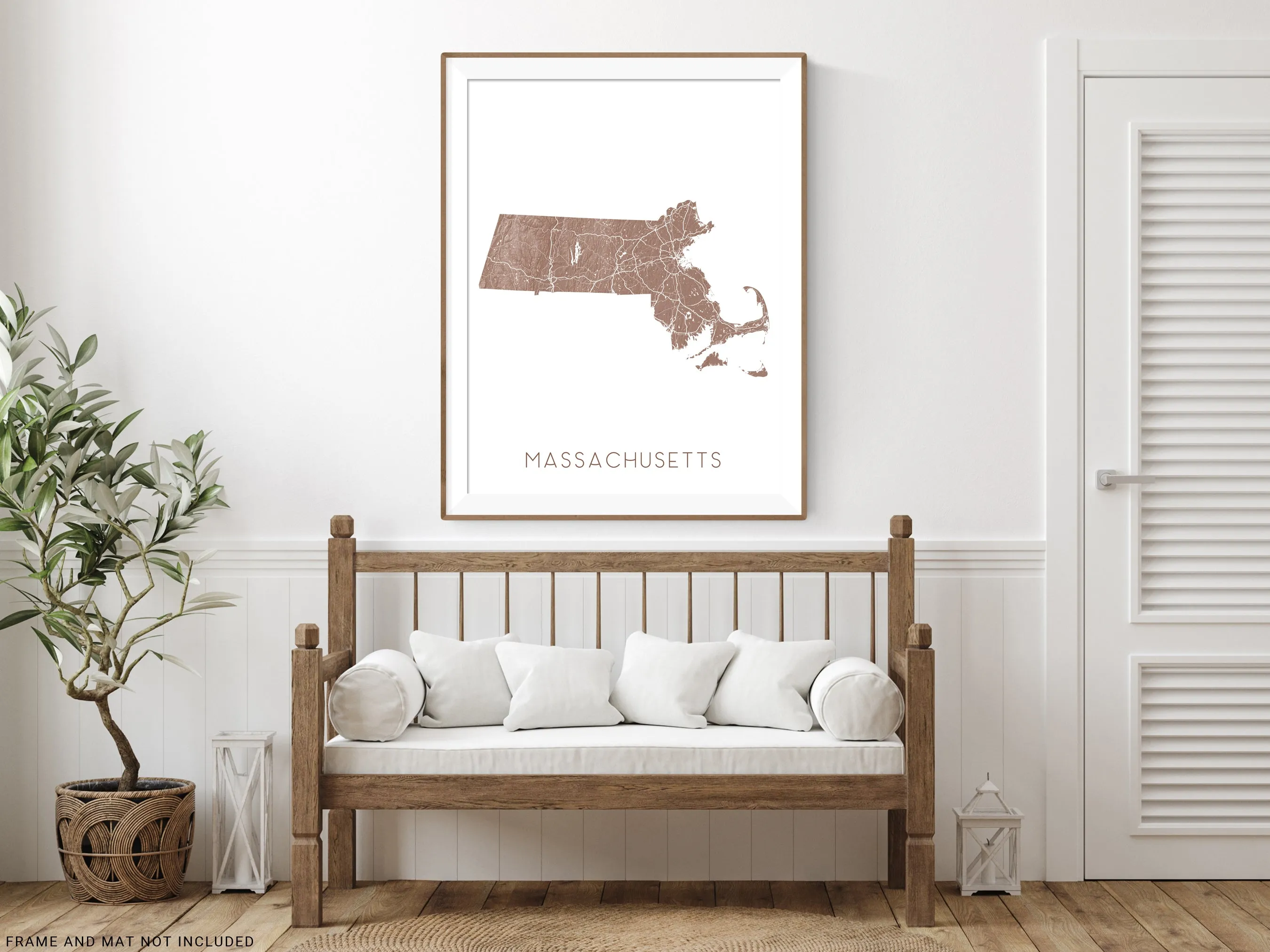 Massachusetts Map Print Poster - Topographic MA State Wall Art Road Maps, Boston Nantucket Cape Cod