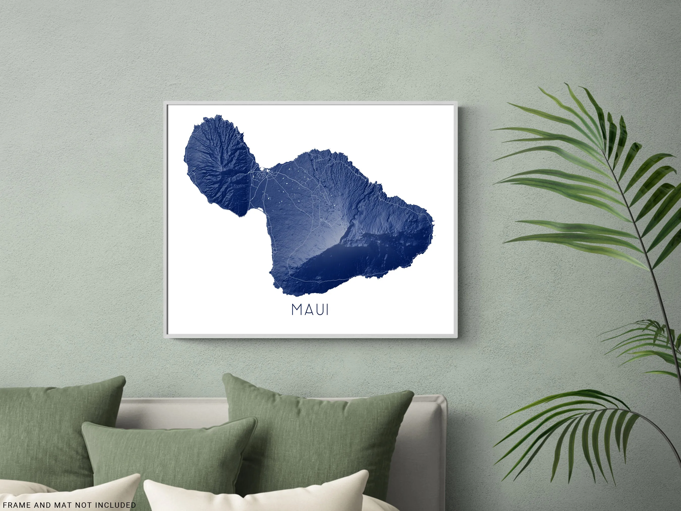 Maui Island Hawaii Map Wall Art Print Poster - Topographic Map of Maui Hawaiian Islands Road Maps