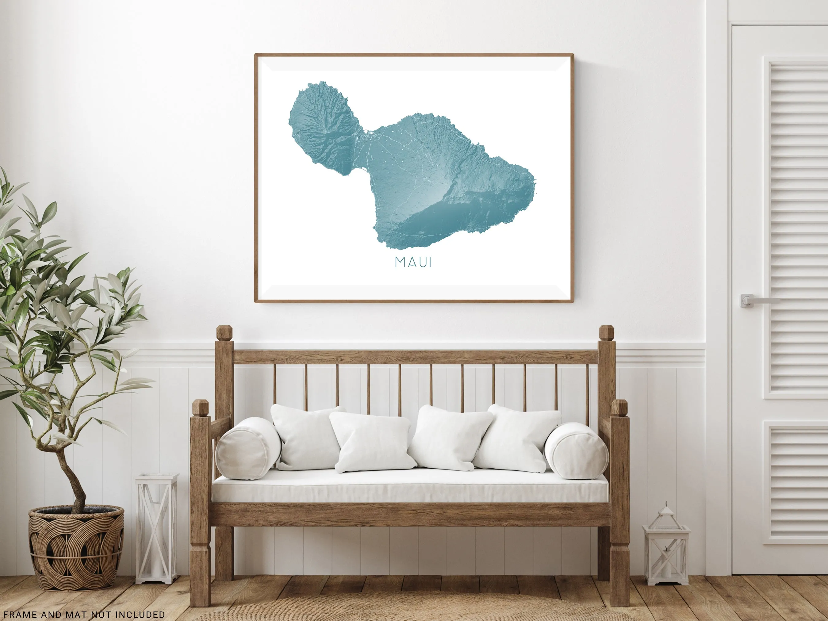 Maui Island Hawaii Map Wall Art Print Poster - Topographic Map of Maui Hawaiian Islands Road Maps