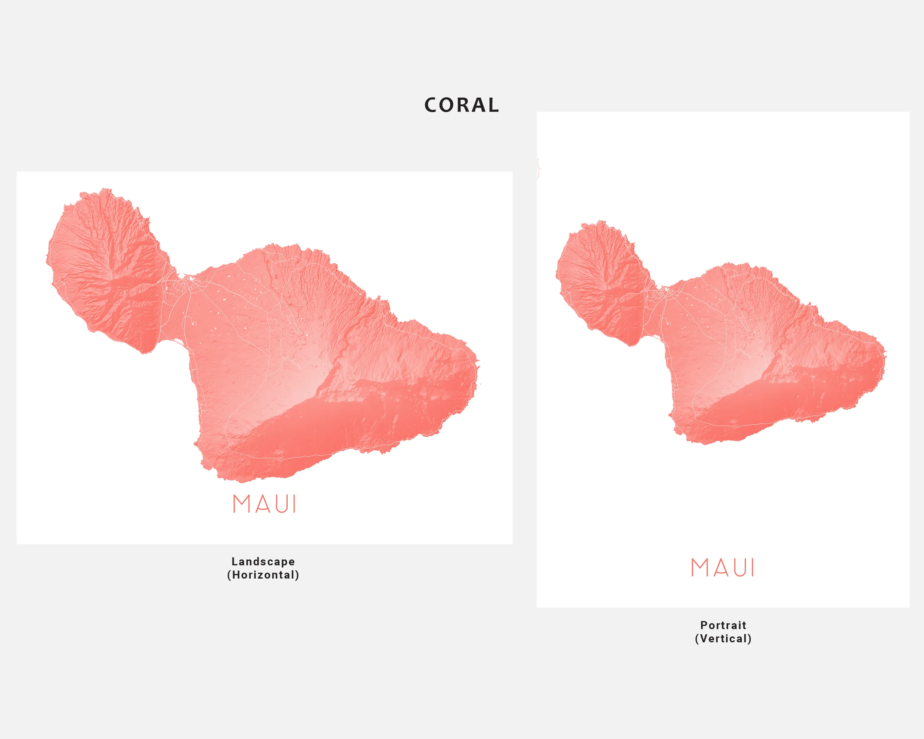 Maui Island Hawaii Map Wall Art Print Poster - Topographic Map of Maui Hawaiian Islands Road Maps