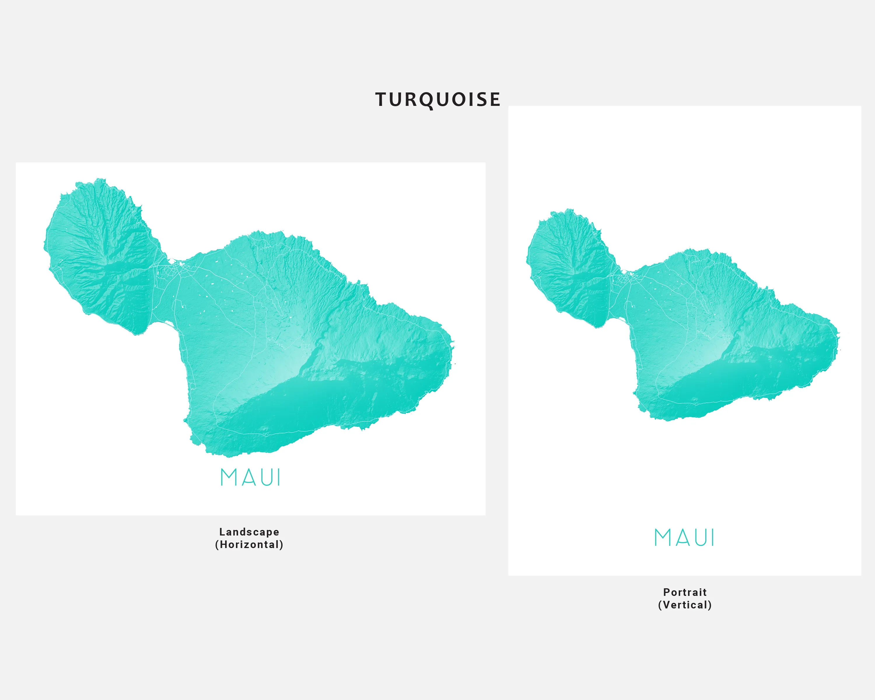Maui Island Hawaii Map Wall Art Print Poster - Topographic Map of Maui Hawaiian Islands Road Maps