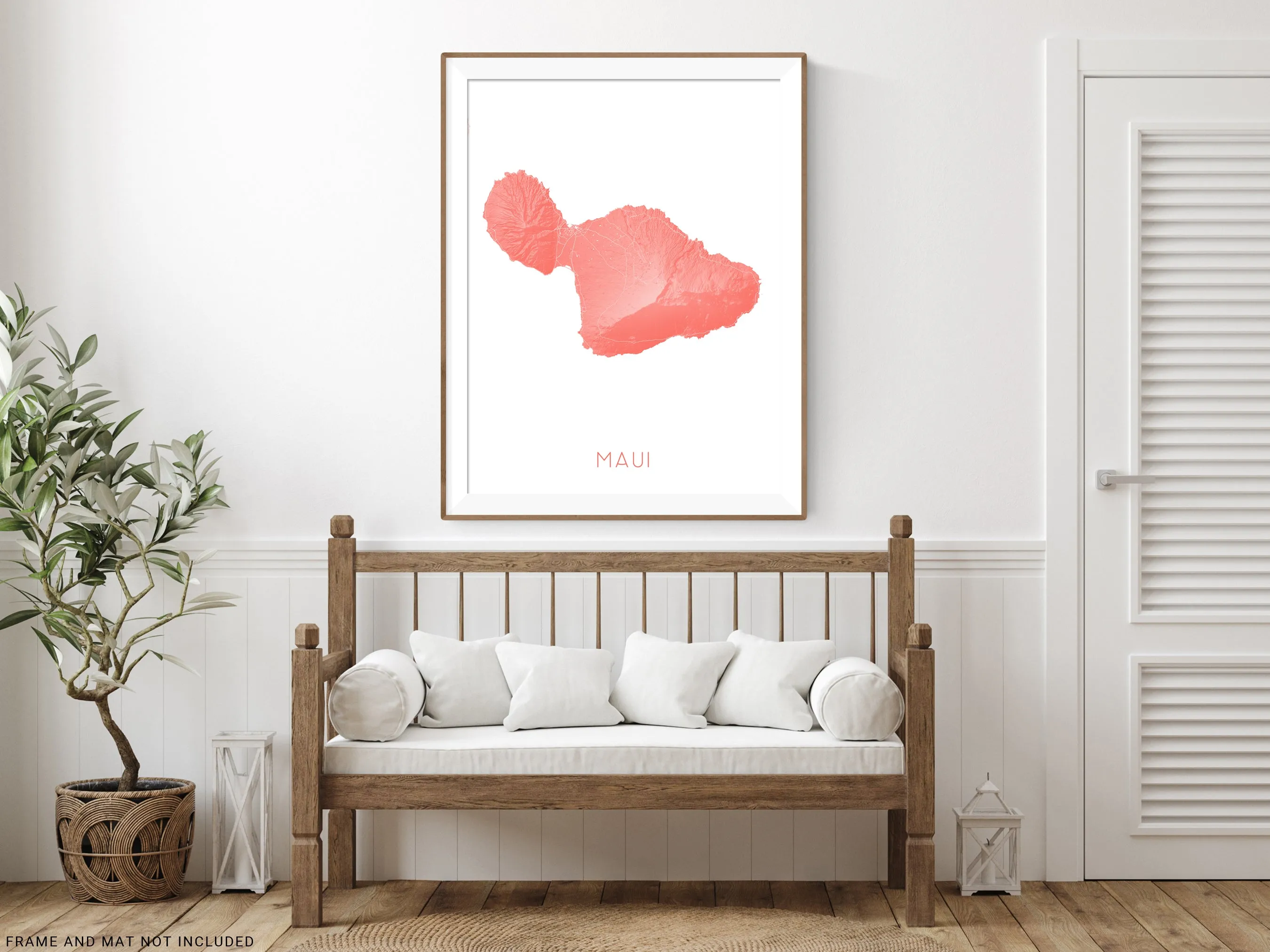 Maui Island Hawaii Map Wall Art Print Poster - Topographic Map of Maui Hawaiian Islands Road Maps