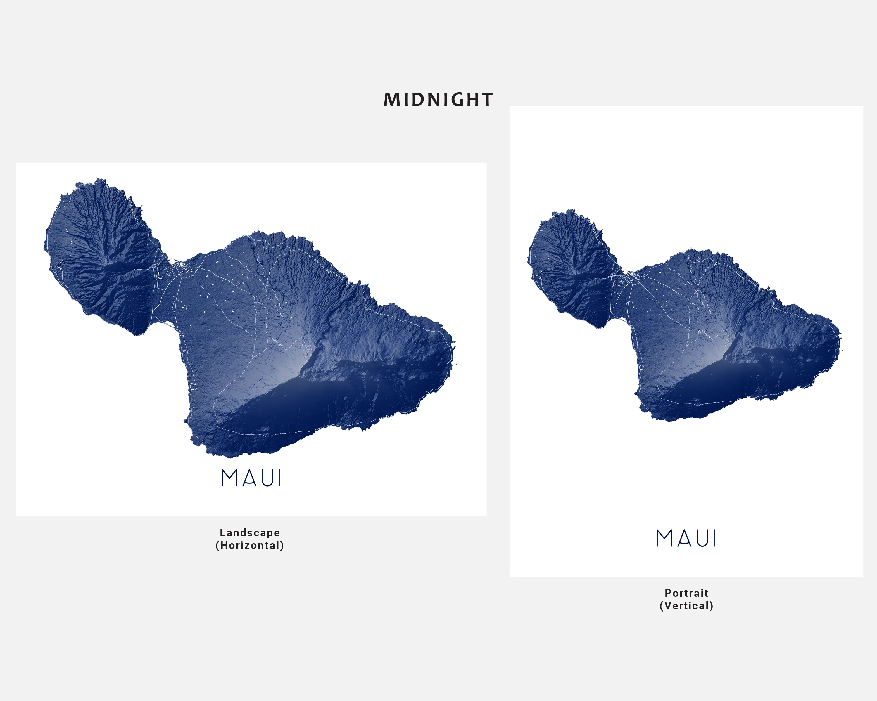 Maui Island Hawaii Map Wall Art Print Poster - Topographic Map of Maui Hawaiian Islands Road Maps