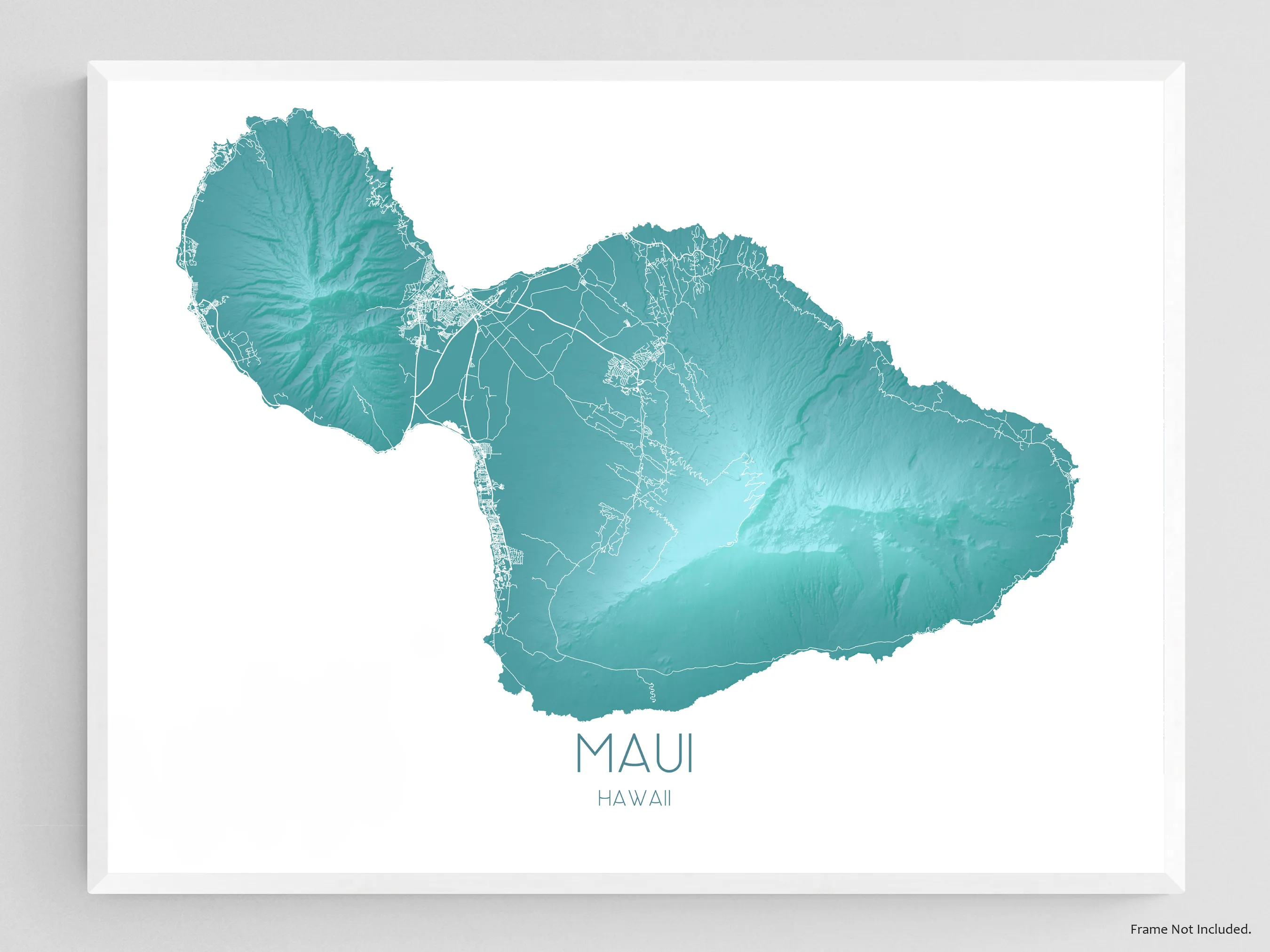 Maui Map Print, Hawaiian Islands Wall Art Poster, Turquoise Maui Hawaii Island Maps