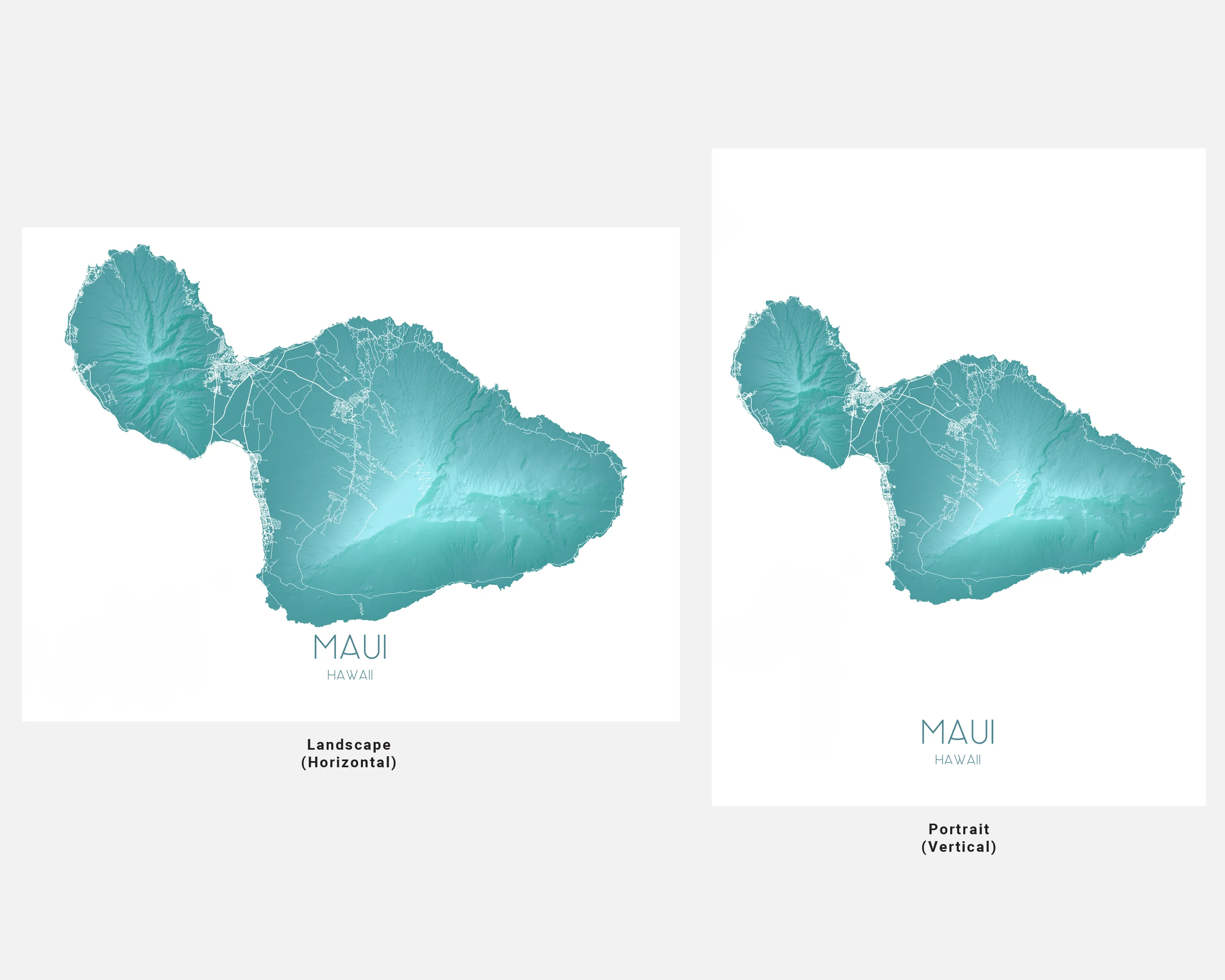 Maui Map Print, Hawaiian Islands Wall Art Poster, Turquoise Maui Hawaii Island Maps