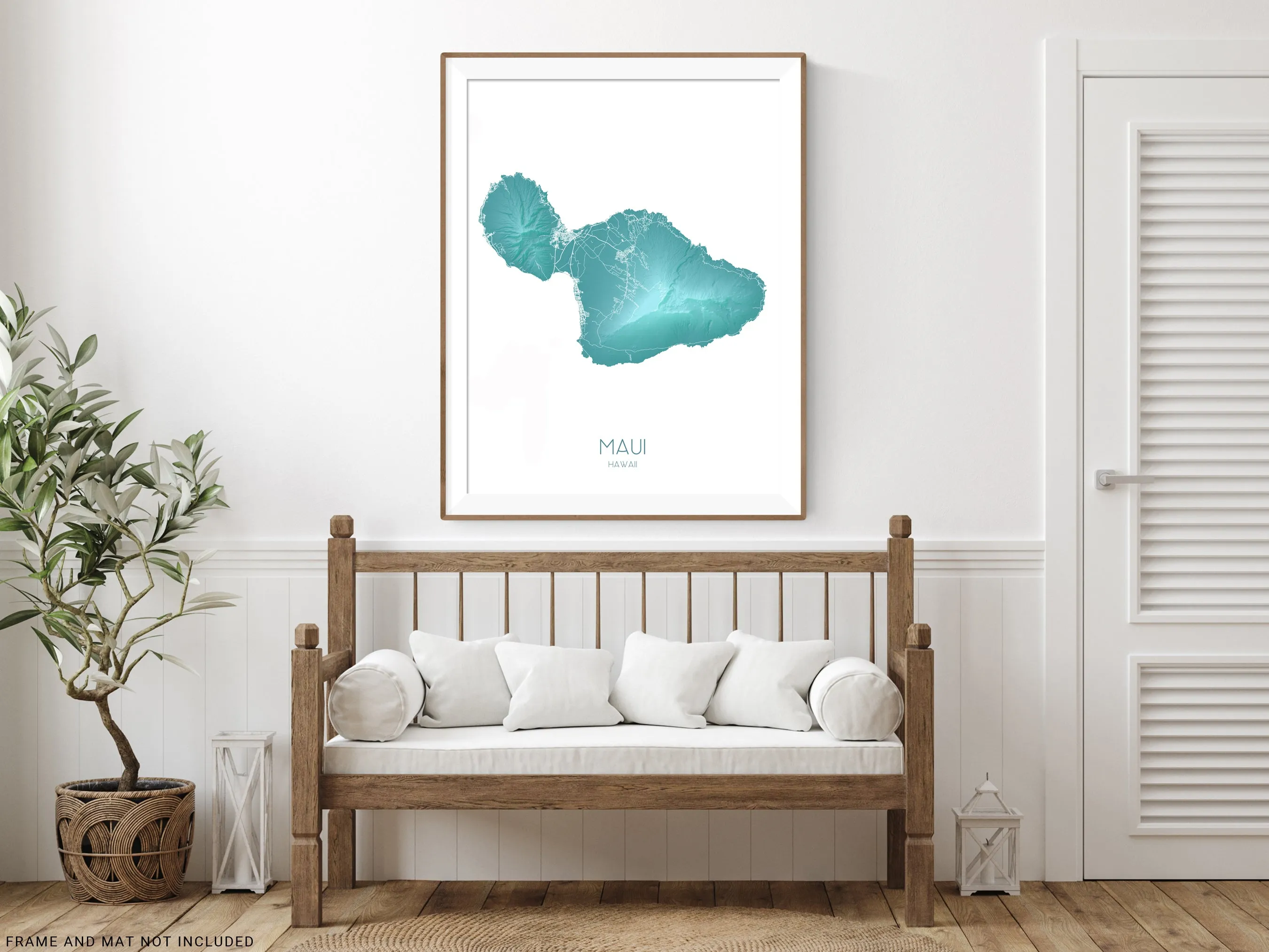 Maui Map Print, Hawaiian Islands Wall Art Poster, Turquoise Maui Hawaii Island Maps