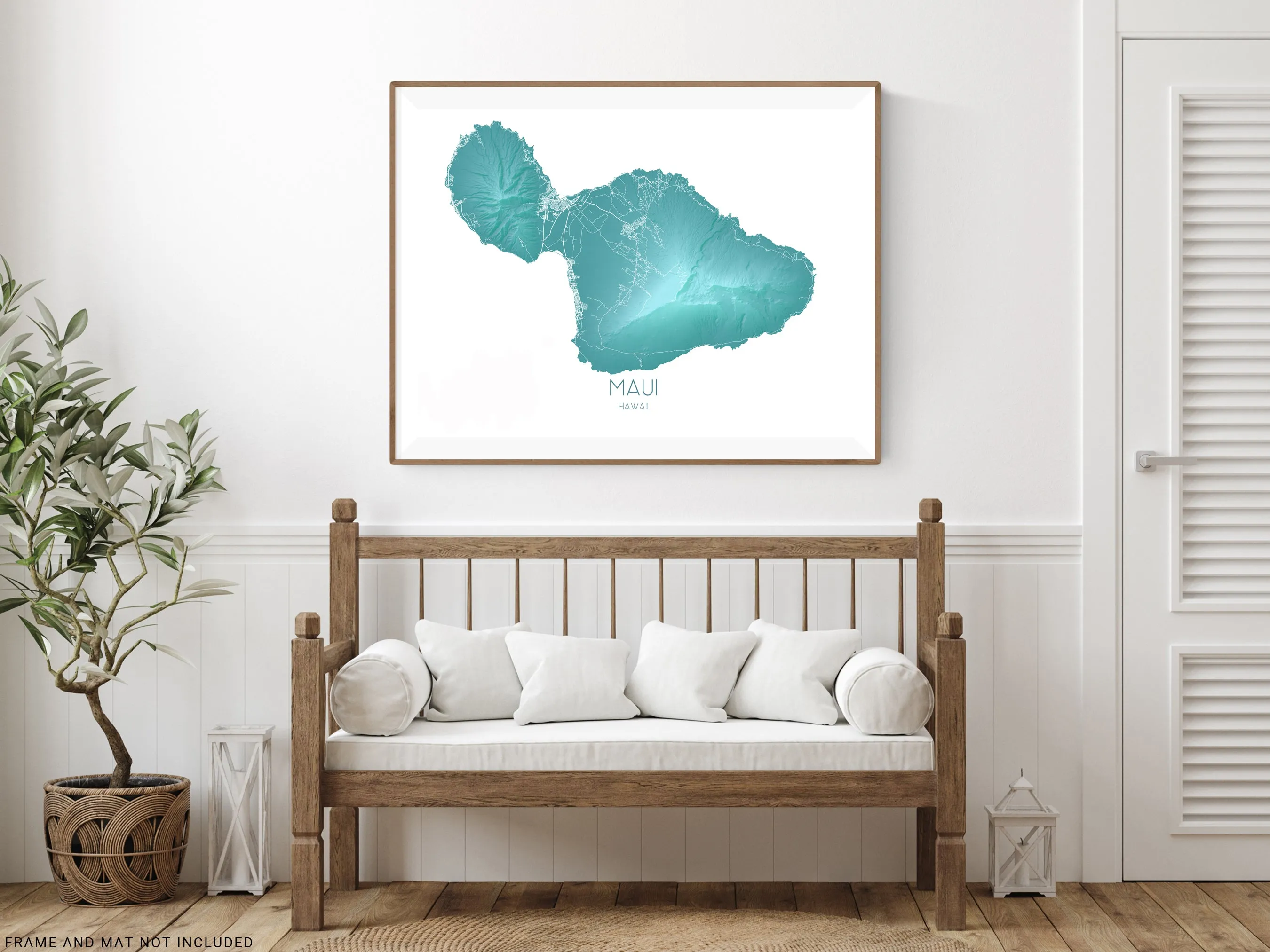 Maui Map Print, Hawaiian Islands Wall Art Poster, Turquoise Maui Hawaii Island Maps