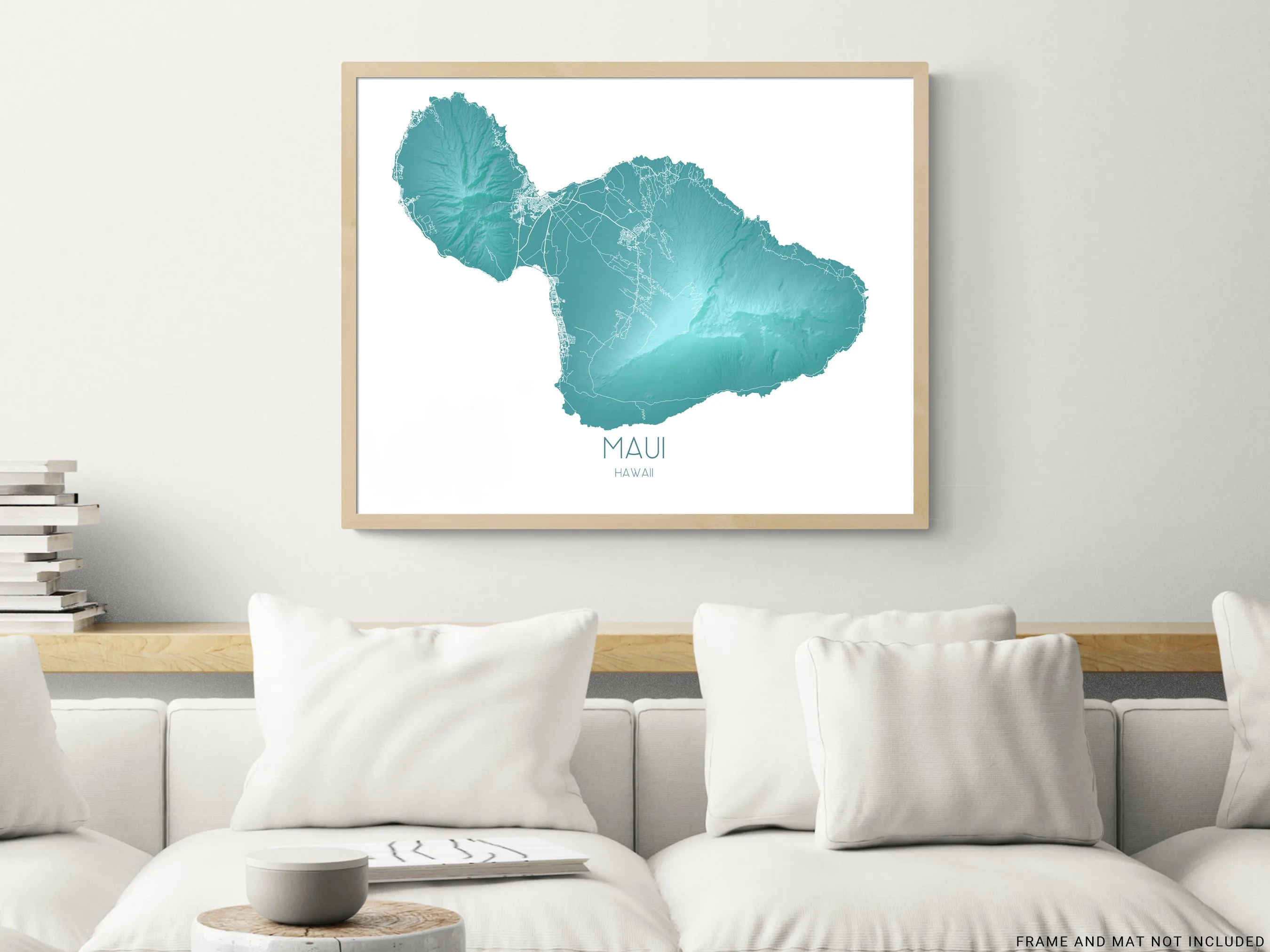Maui Map Print, Hawaiian Islands Wall Art Poster, Turquoise Maui Hawaii Island Maps