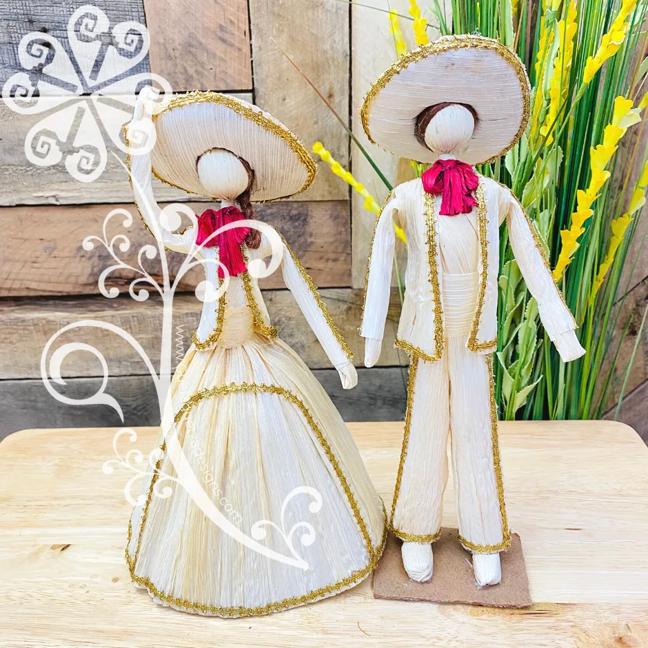 Medium Mariachi Couple - Corn Husk Couple