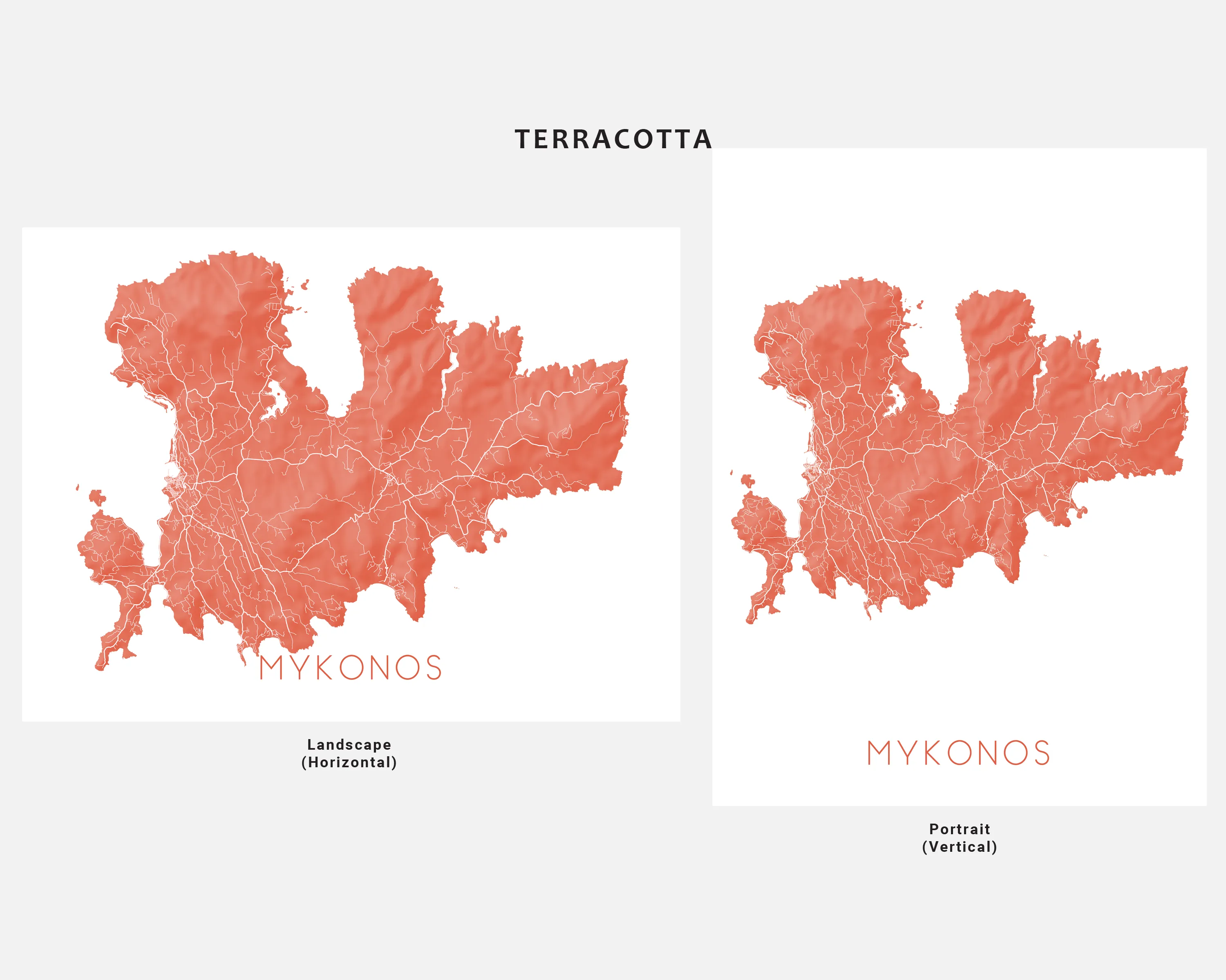 Mykonos Island Map Wall Art Print Poster, 3D Topographic Greek Island Maps, Chora Greece