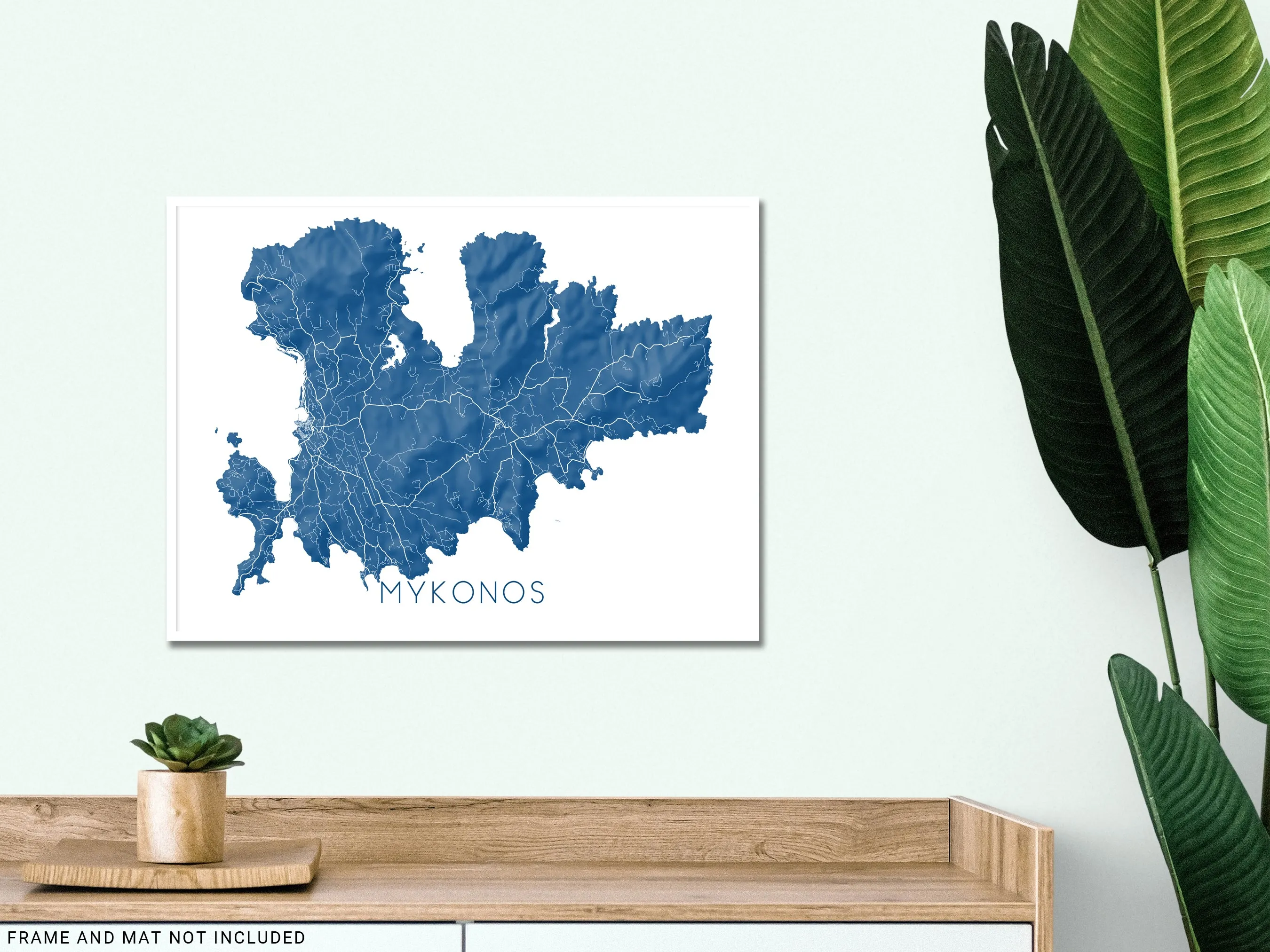 Mykonos Island Map Wall Art Print Poster, 3D Topographic Greek Island Maps, Chora Greece
