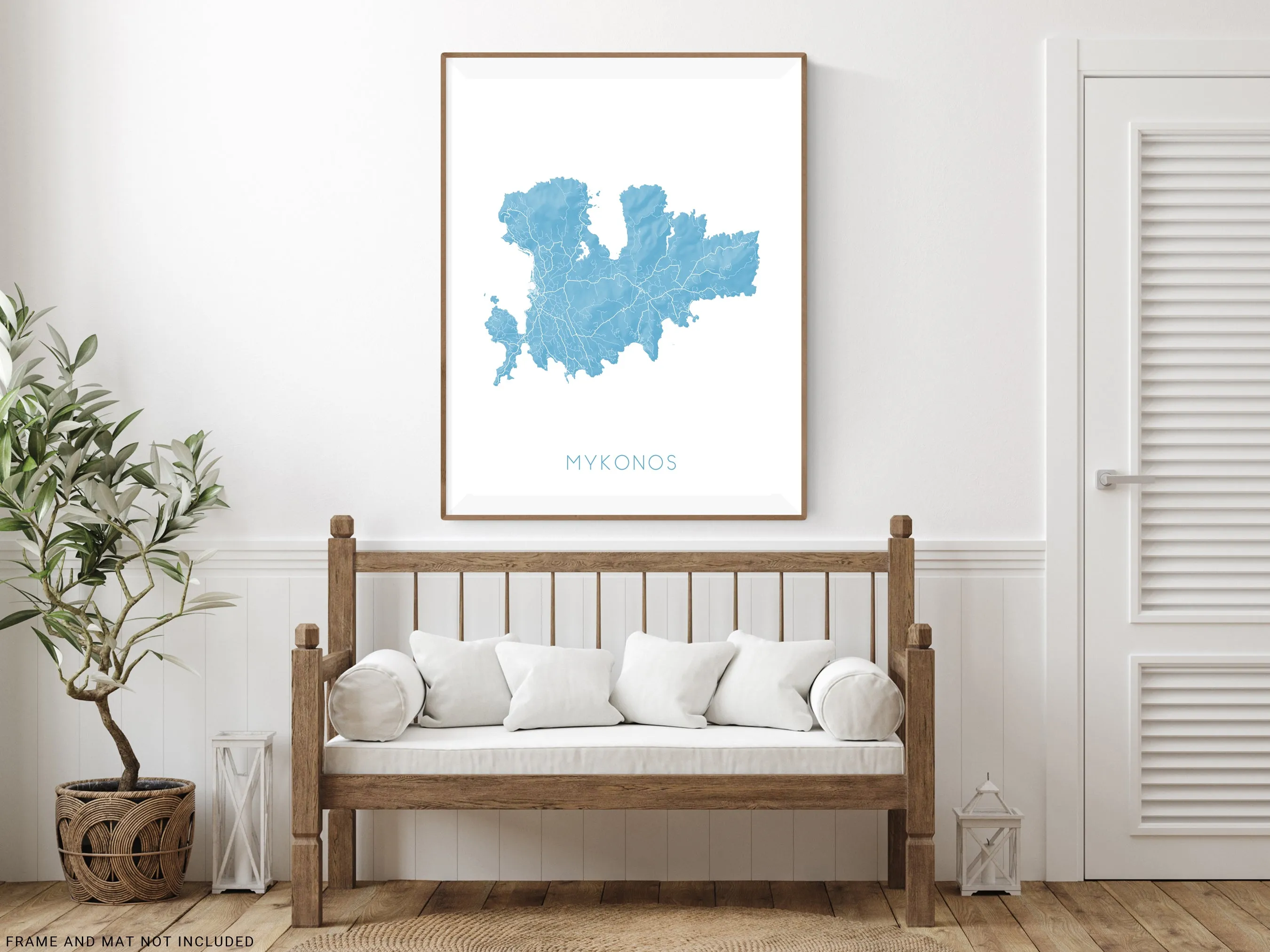 Mykonos Island Map Wall Art Print Poster, 3D Topographic Greek Island Maps, Chora Greece