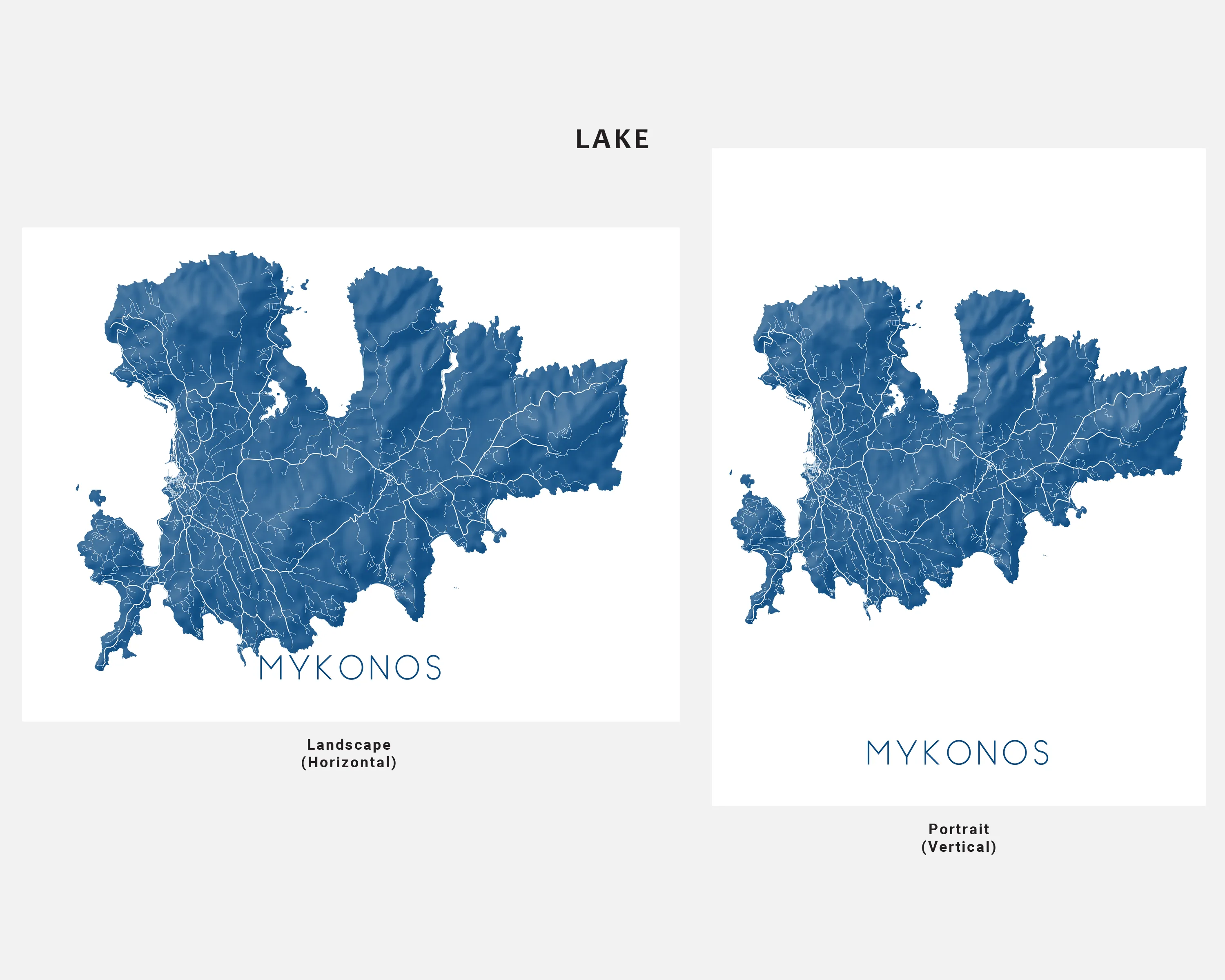 Mykonos Island Map Wall Art Print Poster, 3D Topographic Greek Island Maps, Chora Greece