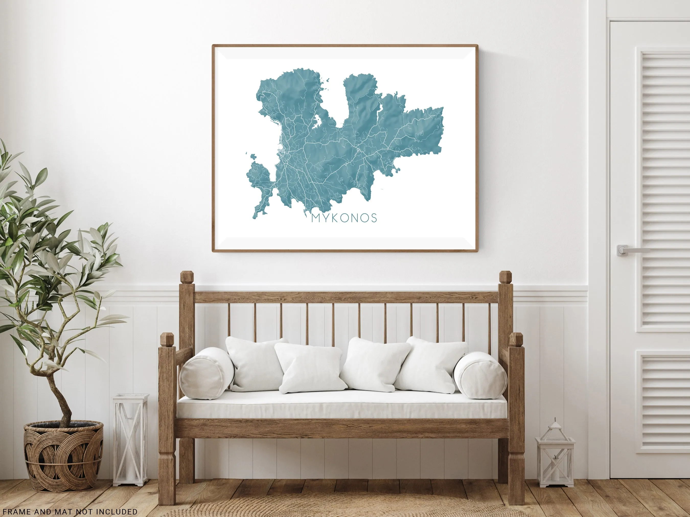 Mykonos Island Map Wall Art Print Poster, 3D Topographic Greek Island Maps, Chora Greece