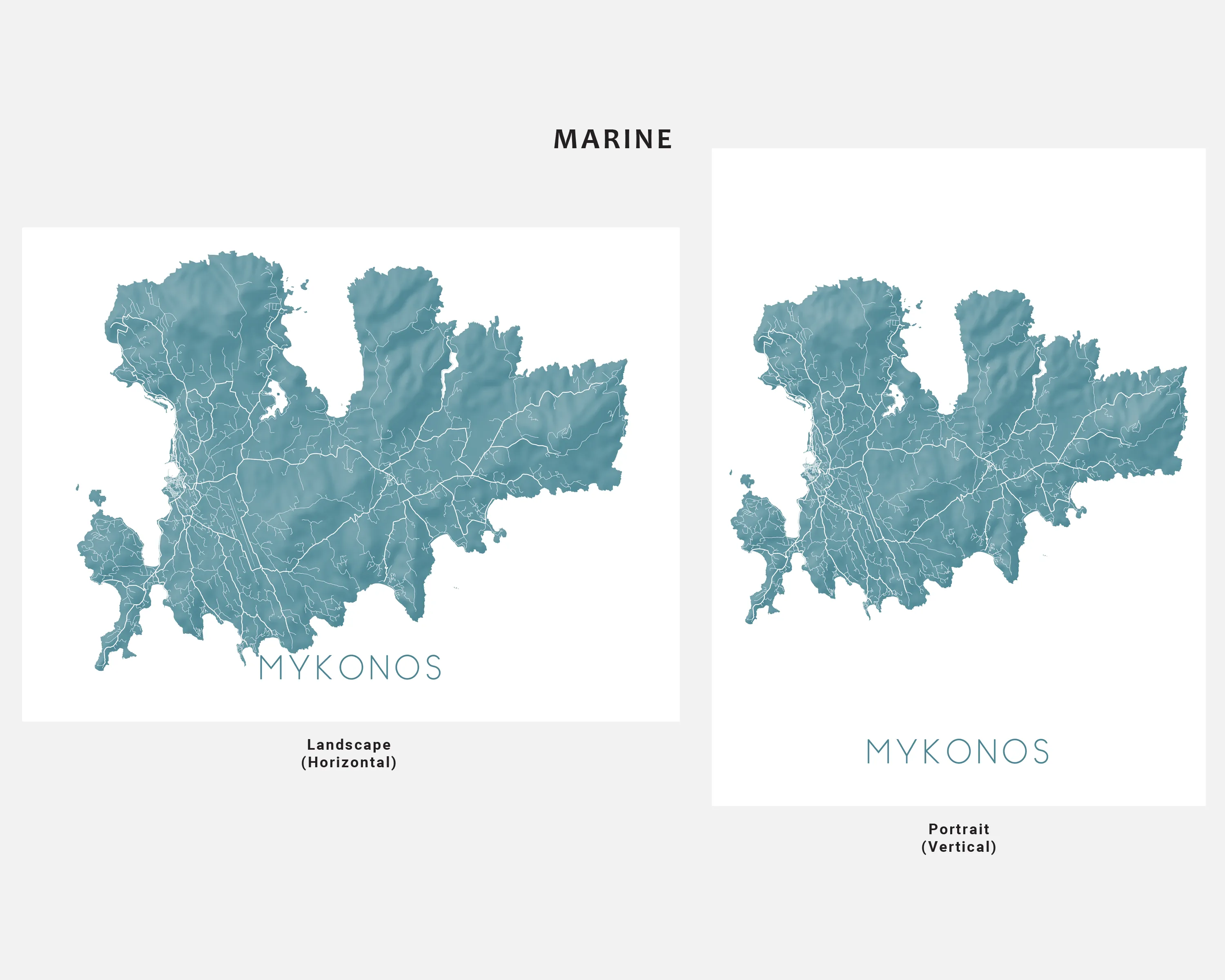 Mykonos Island Map Wall Art Print Poster, 3D Topographic Greek Island Maps, Chora Greece
