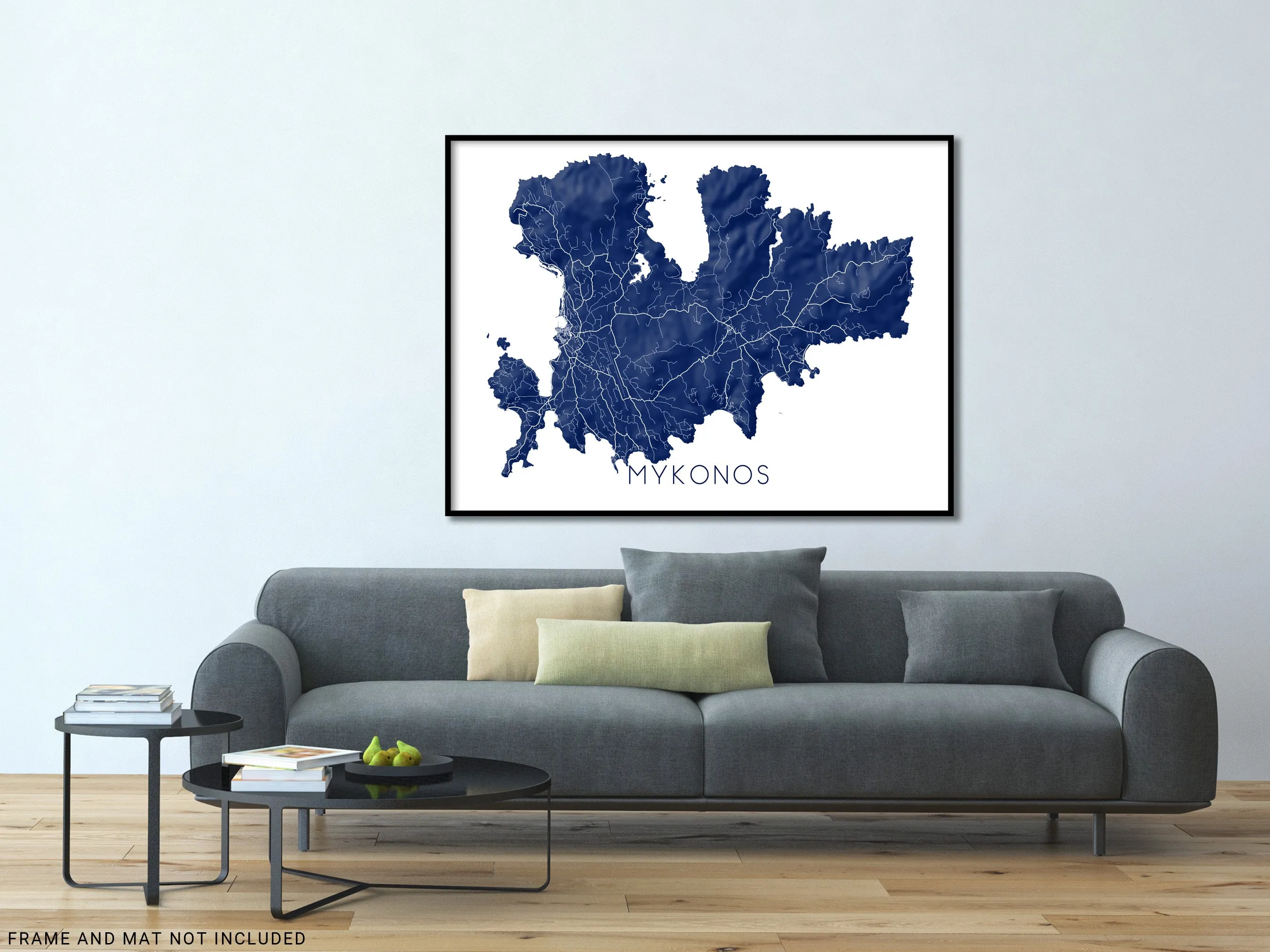 Mykonos Island Map Wall Art Print Poster, 3D Topographic Greek Island Maps, Chora Greece