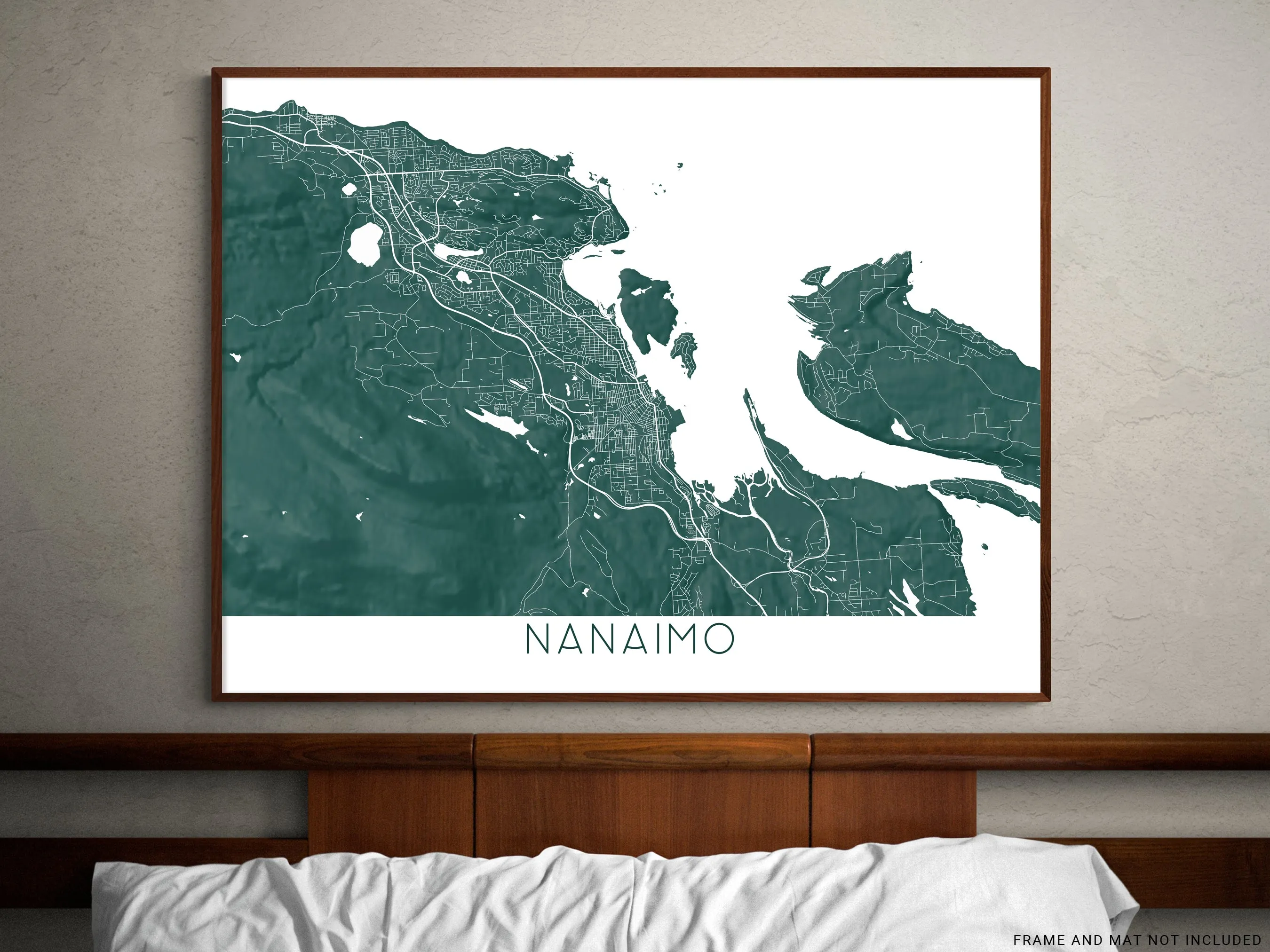 Nanaimo BC Canada City Street Map Wall Art Print Poster, Topographic Map of Nanaimo Vancouver Island Road Maps