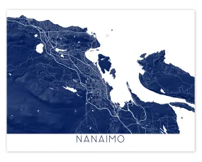 Nanaimo BC Canada City Street Map Wall Art Print Poster, Topographic Map of Nanaimo Vancouver Island Road Maps
