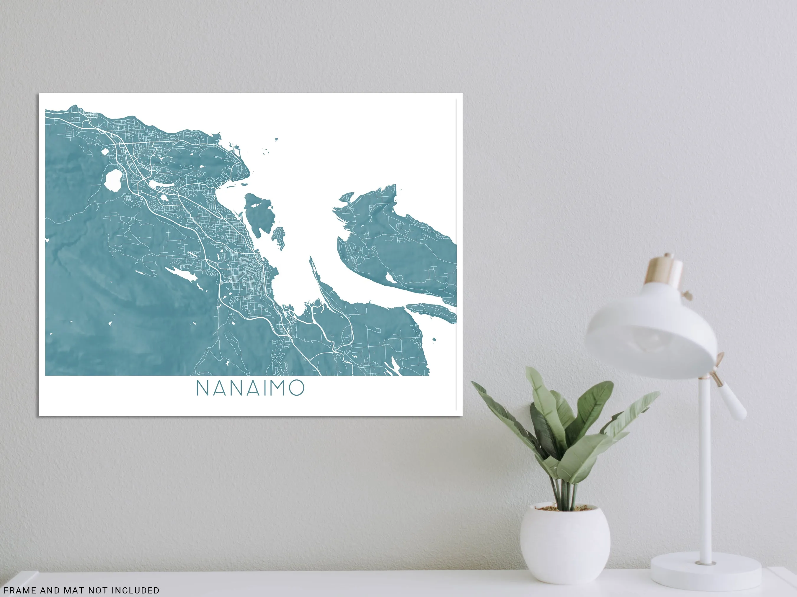 Nanaimo BC Canada City Street Map Wall Art Print Poster, Topographic Map of Nanaimo Vancouver Island Road Maps