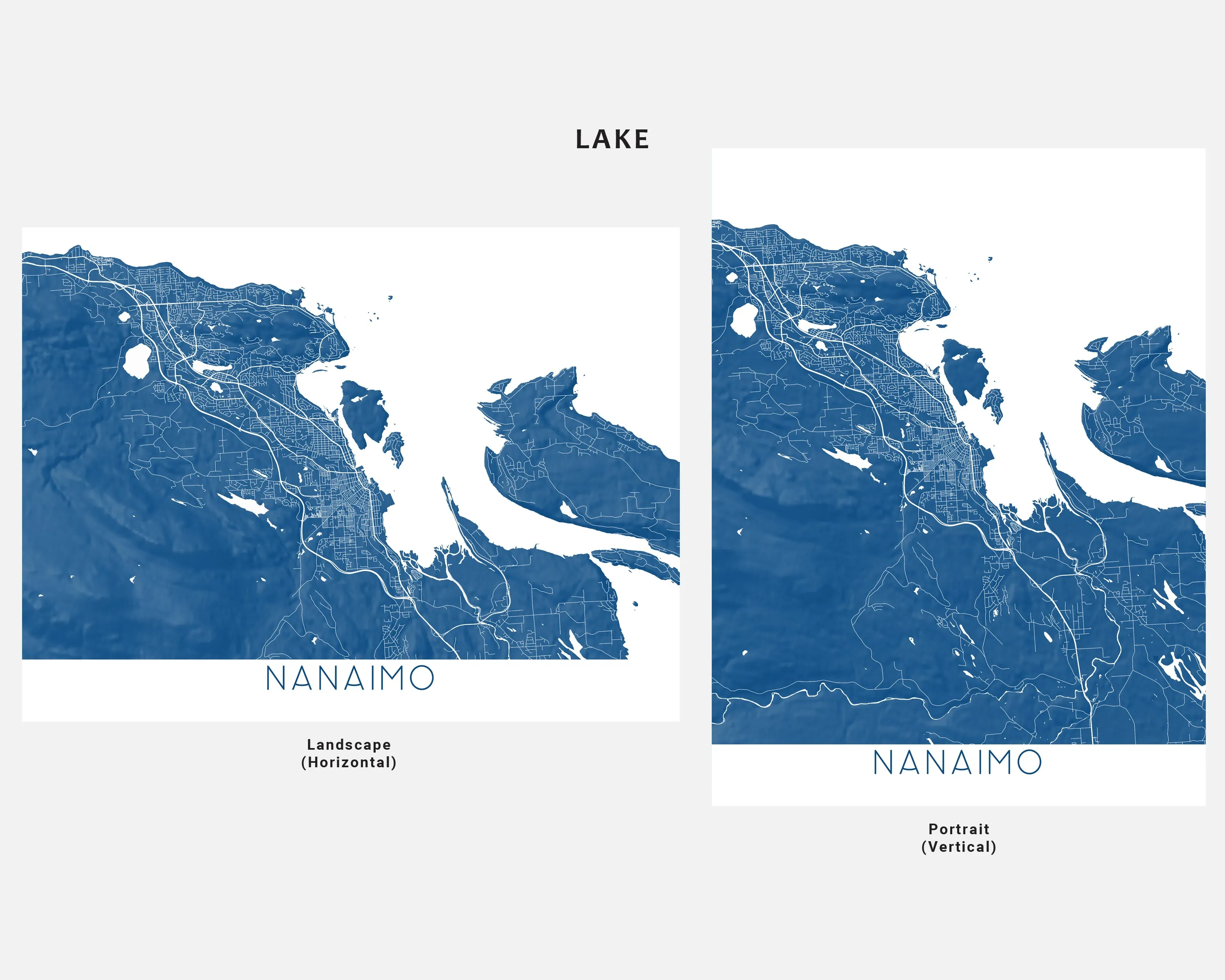Nanaimo BC Canada City Street Map Wall Art Print Poster, Topographic Map of Nanaimo Vancouver Island Road Maps