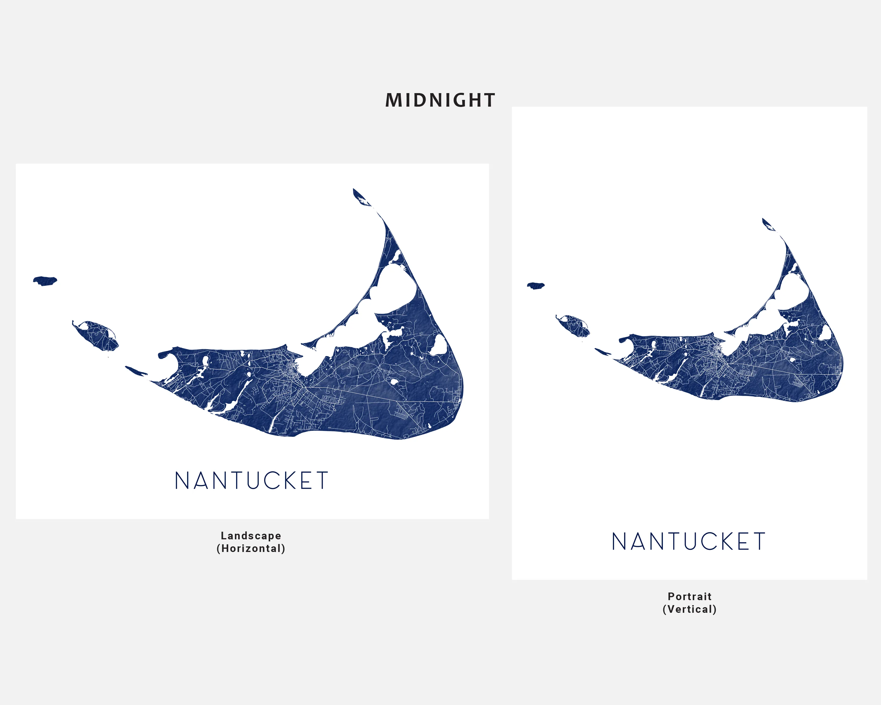 Nantucket Print Poster - Nantuckt Map of Nantucket MA Island Wall Art Street Road Prints, Massachusetts