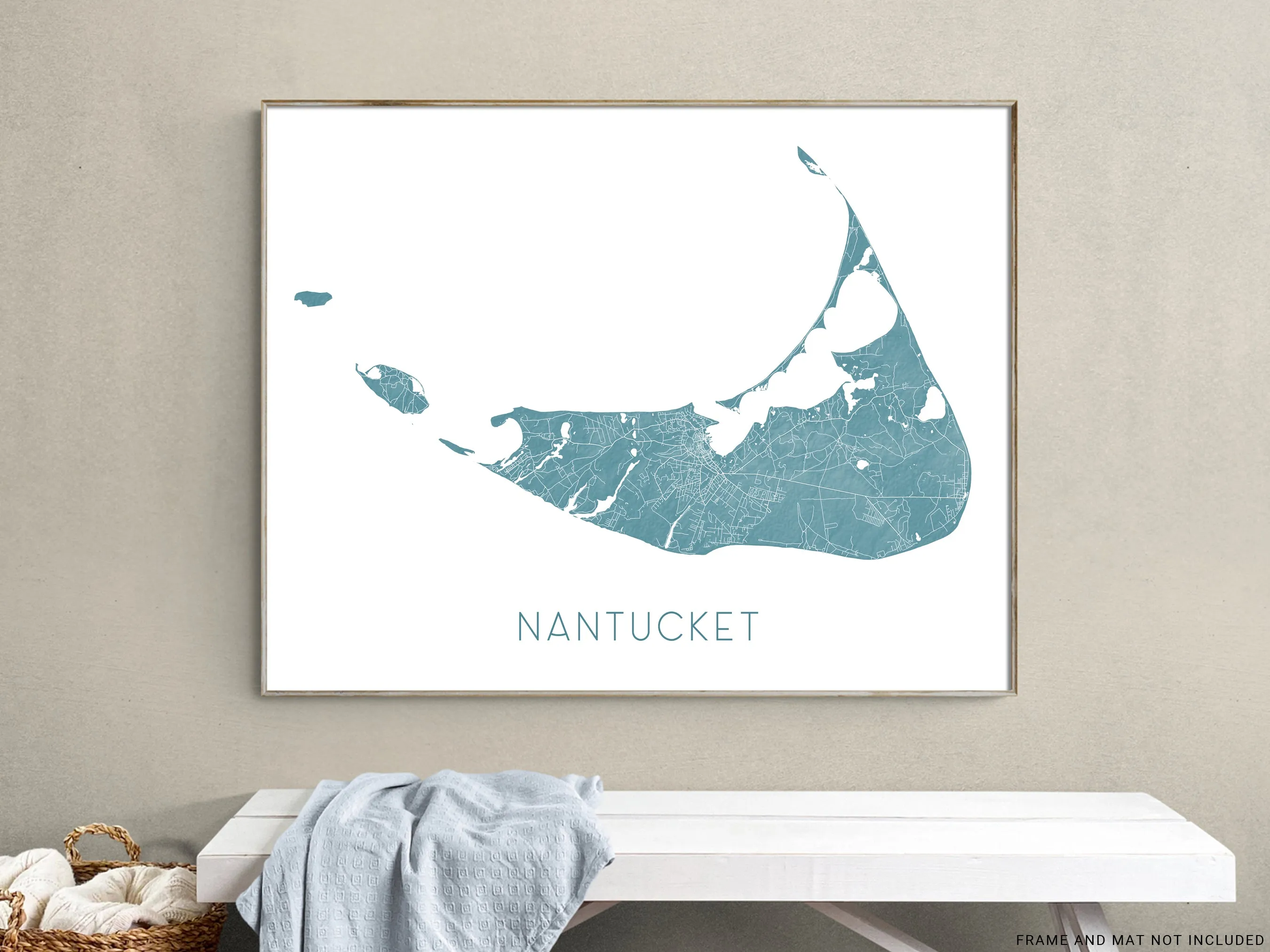 Nantucket Print Poster - Nantuckt Map of Nantucket MA Island Wall Art Street Road Prints, Massachusetts