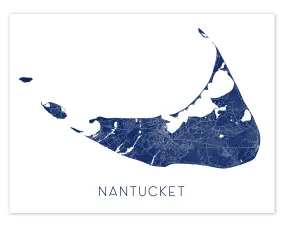 Nantucket Print Poster - Nantuckt Map of Nantucket MA Island Wall Art Street Road Prints, Massachusetts