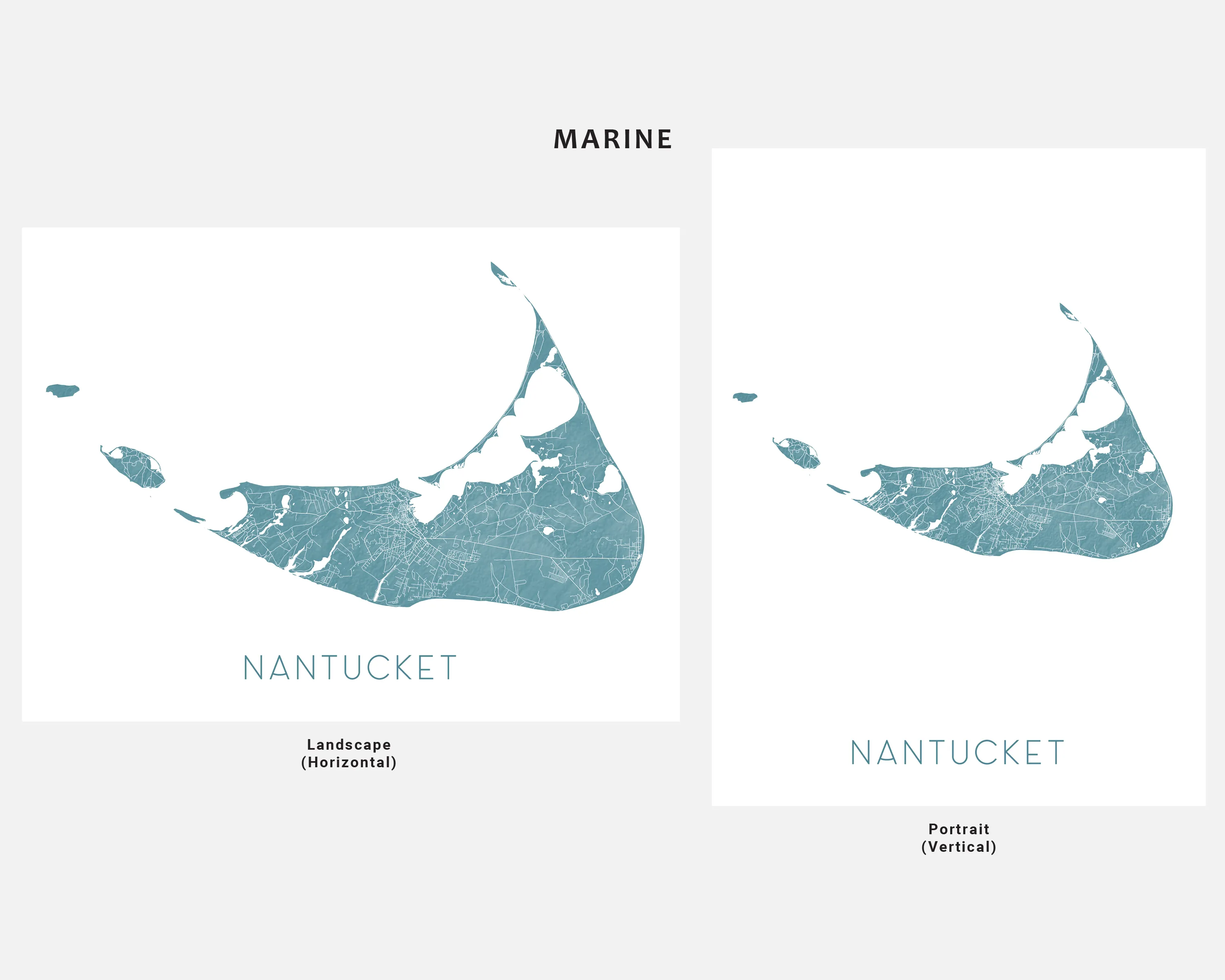 Nantucket Print Poster - Nantuckt Map of Nantucket MA Island Wall Art Street Road Prints, Massachusetts