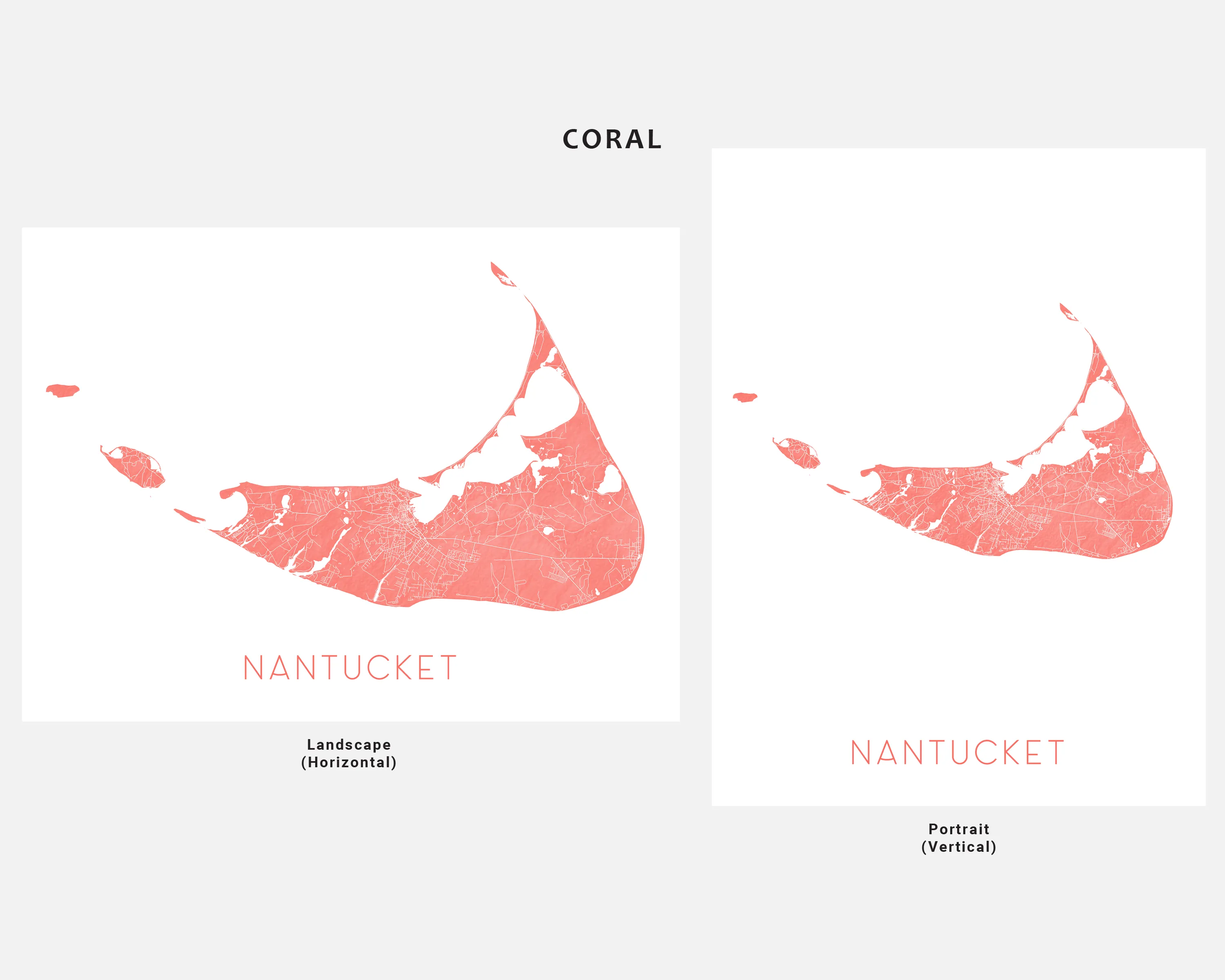 Nantucket Print Poster - Nantuckt Map of Nantucket MA Island Wall Art Street Road Prints, Massachusetts
