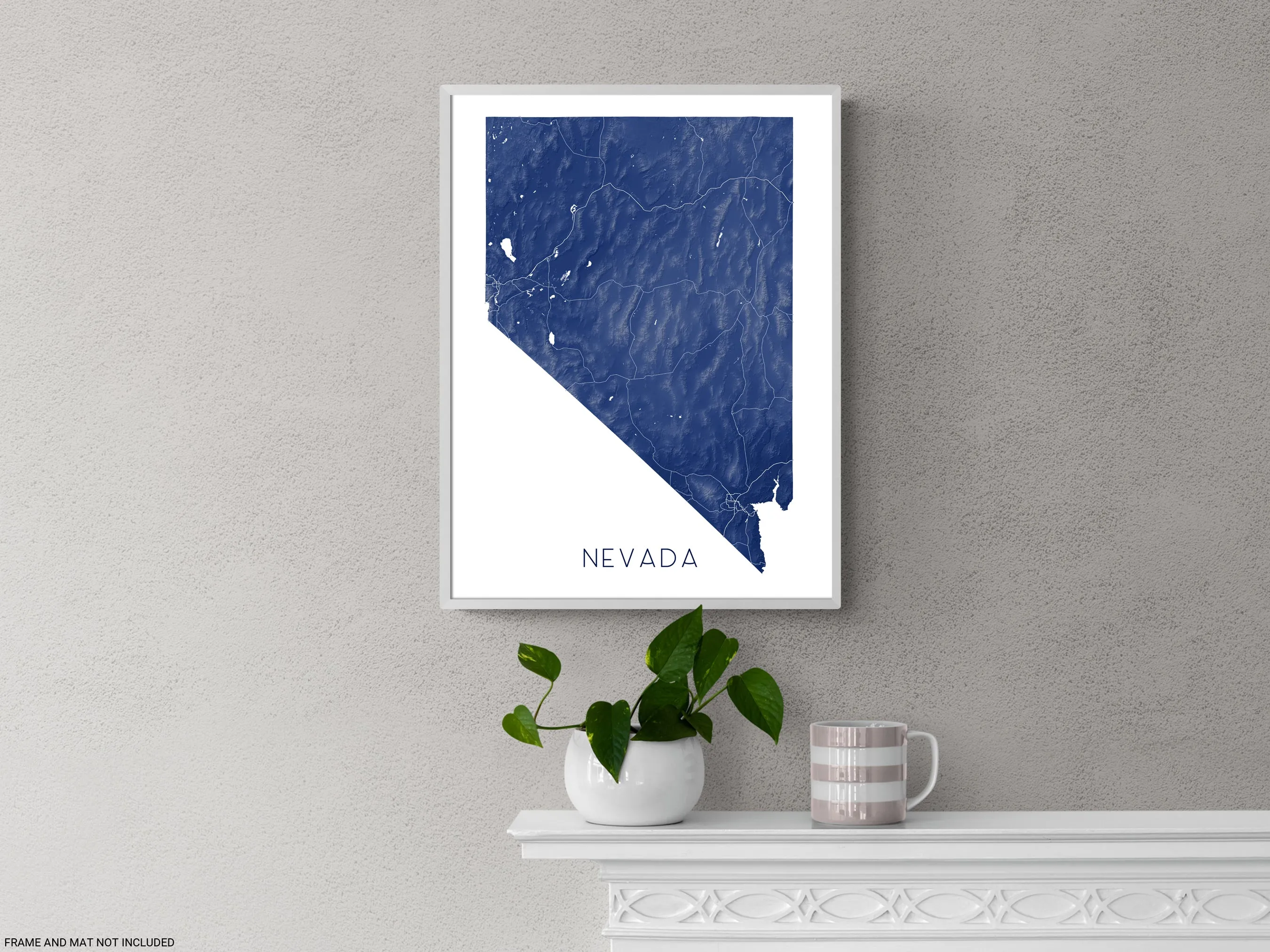 Nevada Map Print Poster - Topographic NV State Map of Nevada Wall Art Road Maps, Las Vegas Reno