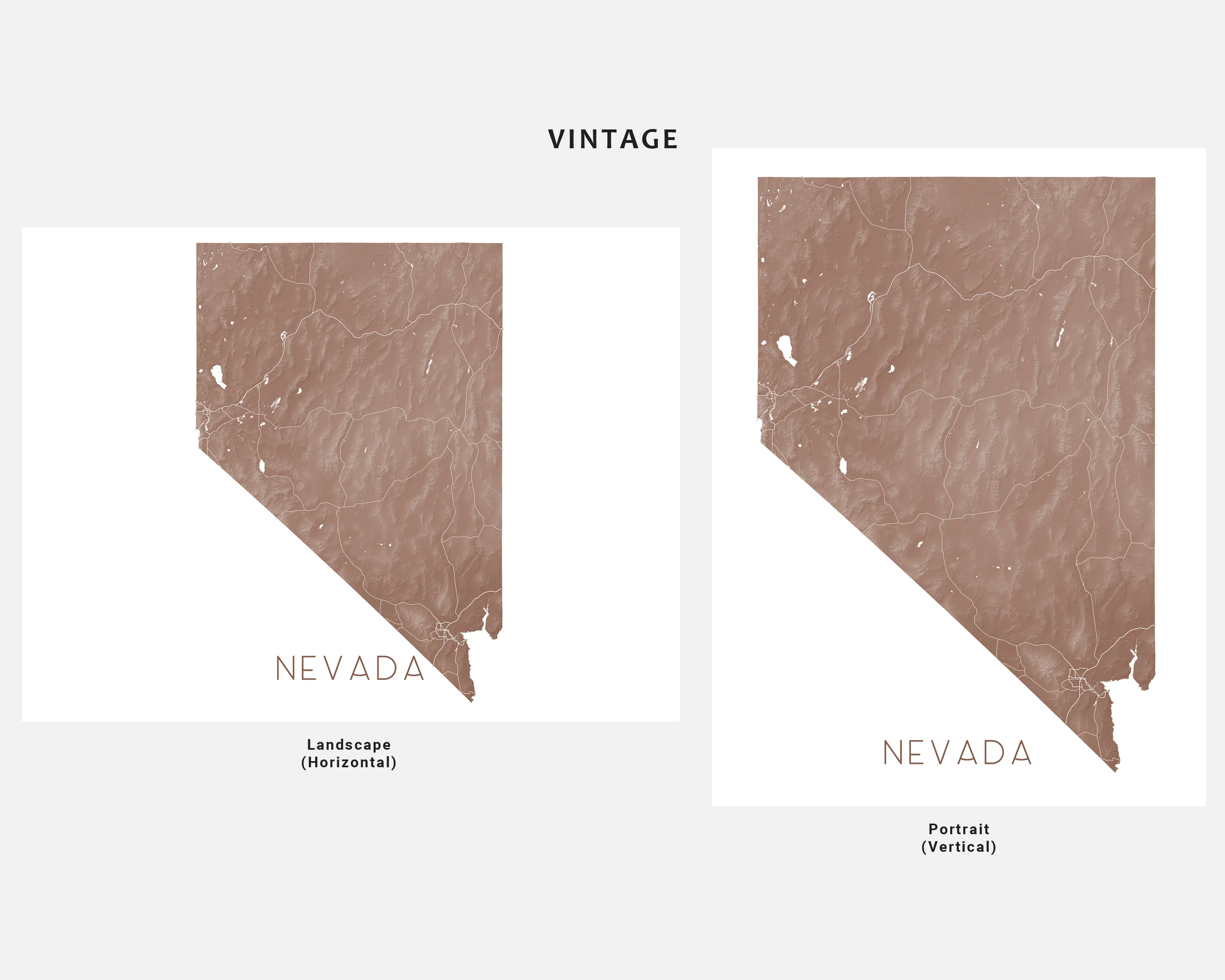 Nevada Map Print Poster - Topographic NV State Map of Nevada Wall Art Road Maps, Las Vegas Reno