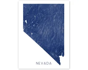 Nevada Map Print Poster - Topographic NV State Map of Nevada Wall Art Road Maps, Las Vegas Reno