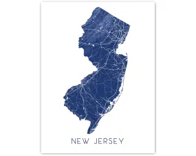 New Jersey Map Print Poster - Topographic Map of New Jersey Wall Art Prints
