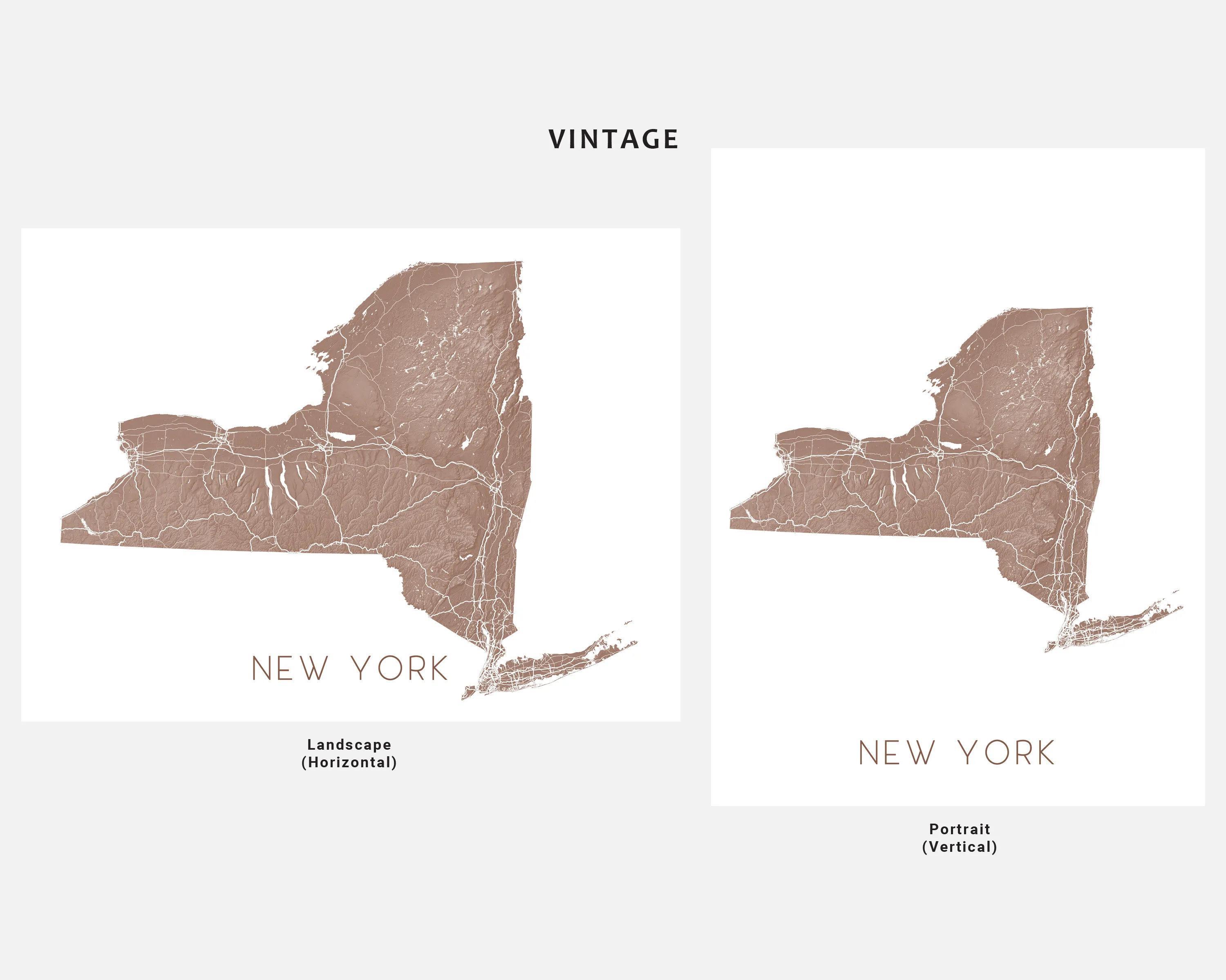 New York State Map Print - Topographic Map of New York Wall Art Prints, New York Maps