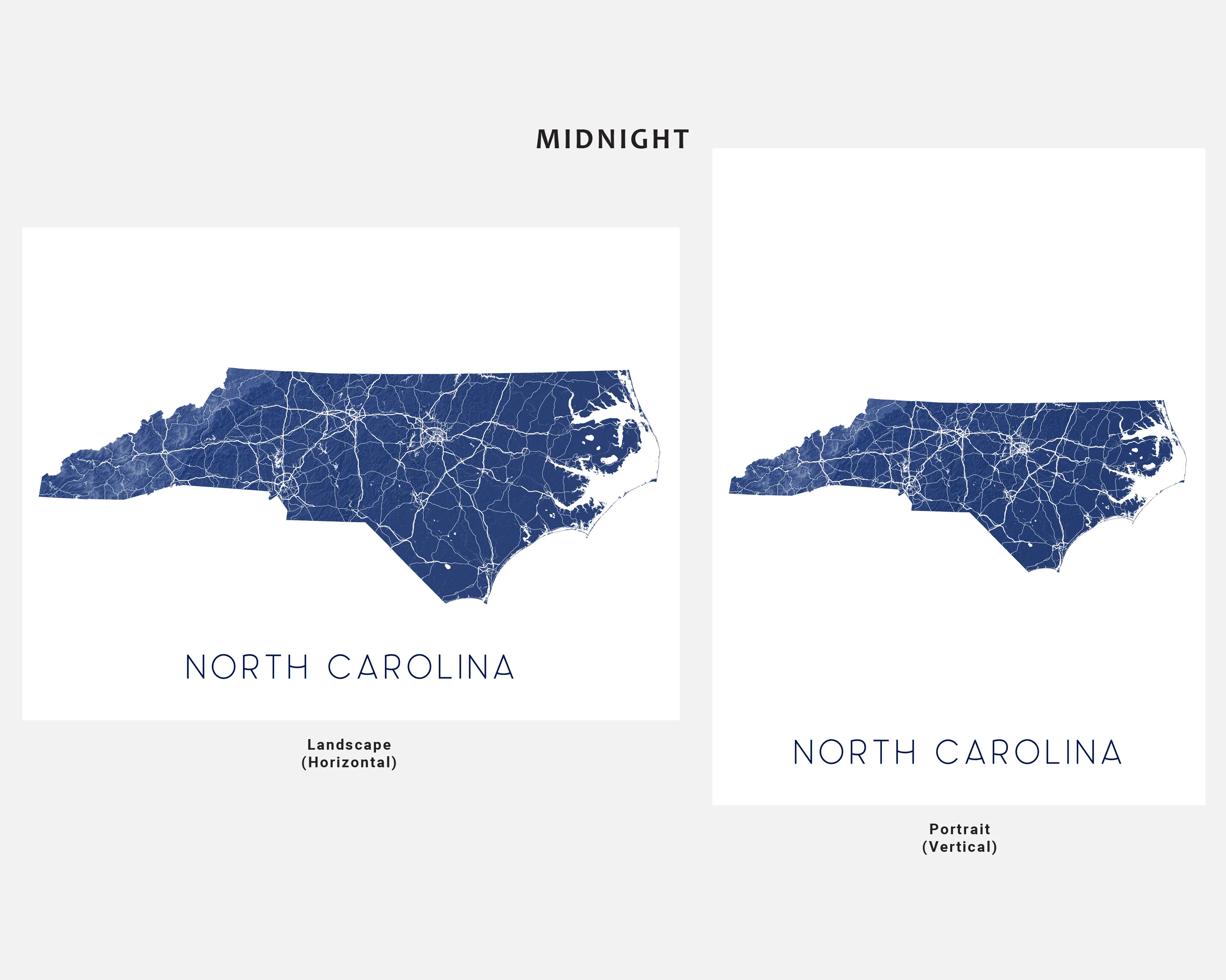 North Carolina State Map Print Poster - Topographic Map of NC Road Maps, Raleigh Charlotte
