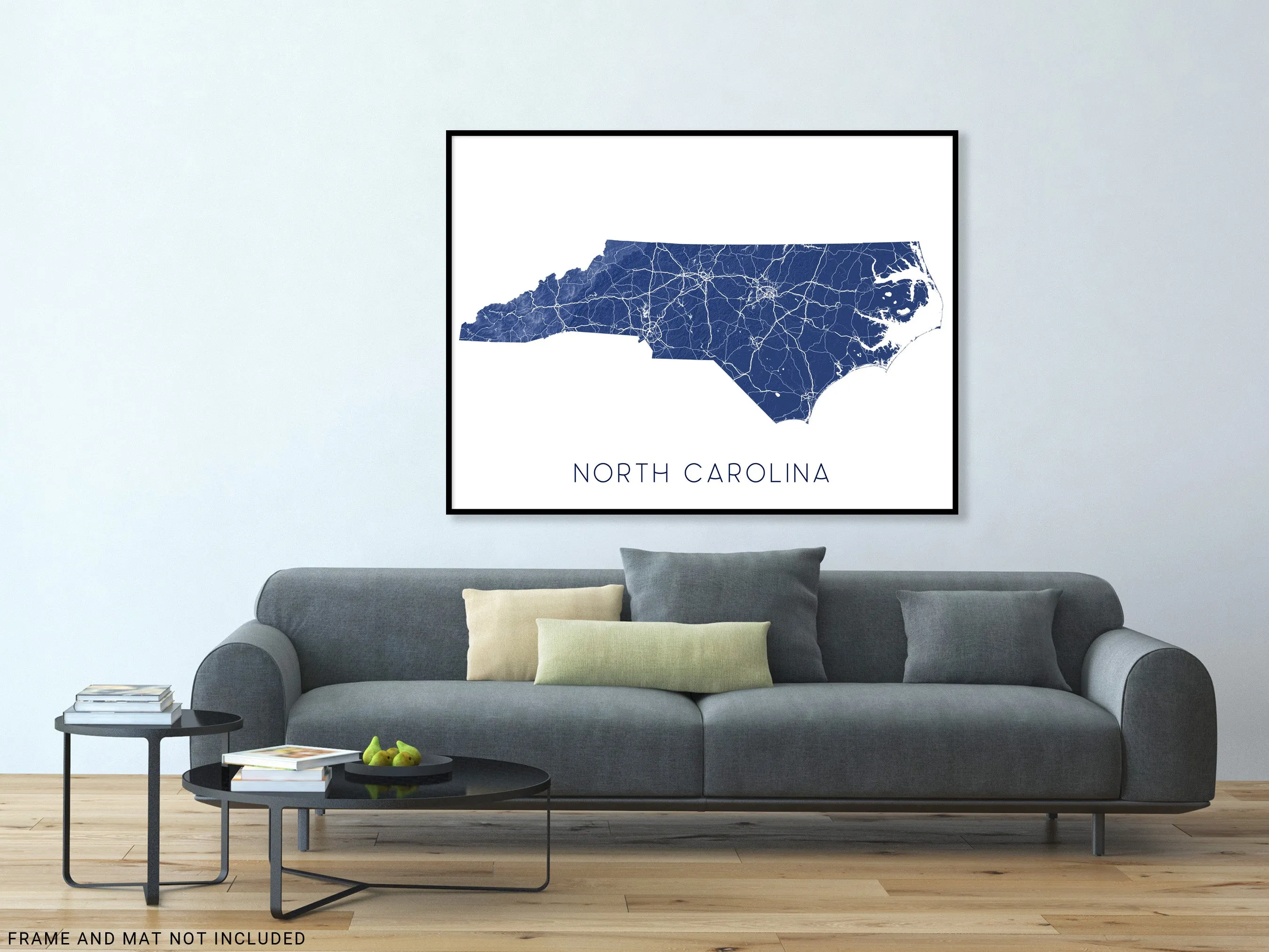 North Carolina State Map Print Poster - Topographic Map of NC Road Maps, Raleigh Charlotte
