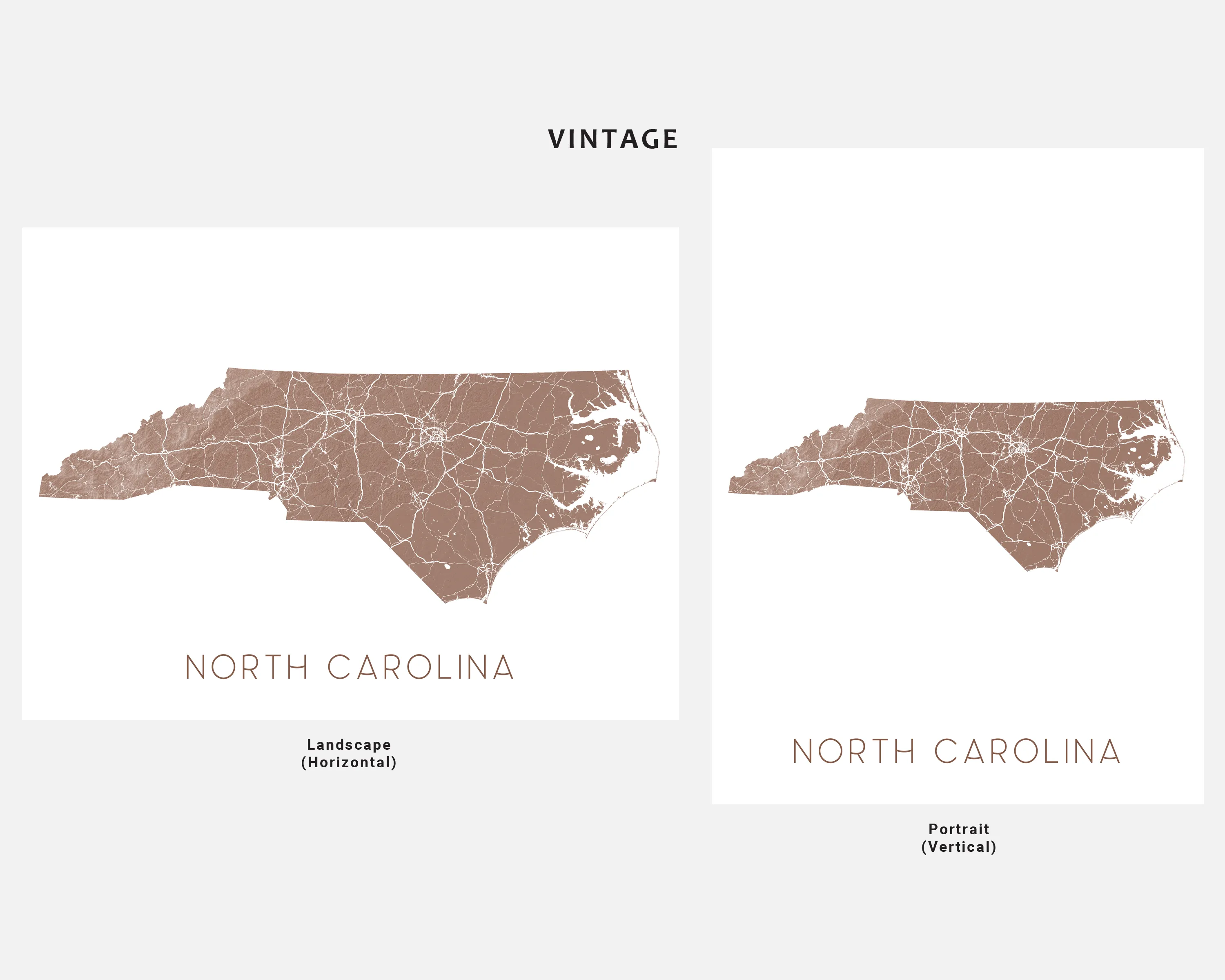 North Carolina State Map Print Poster - Topographic Map of NC Road Maps, Raleigh Charlotte