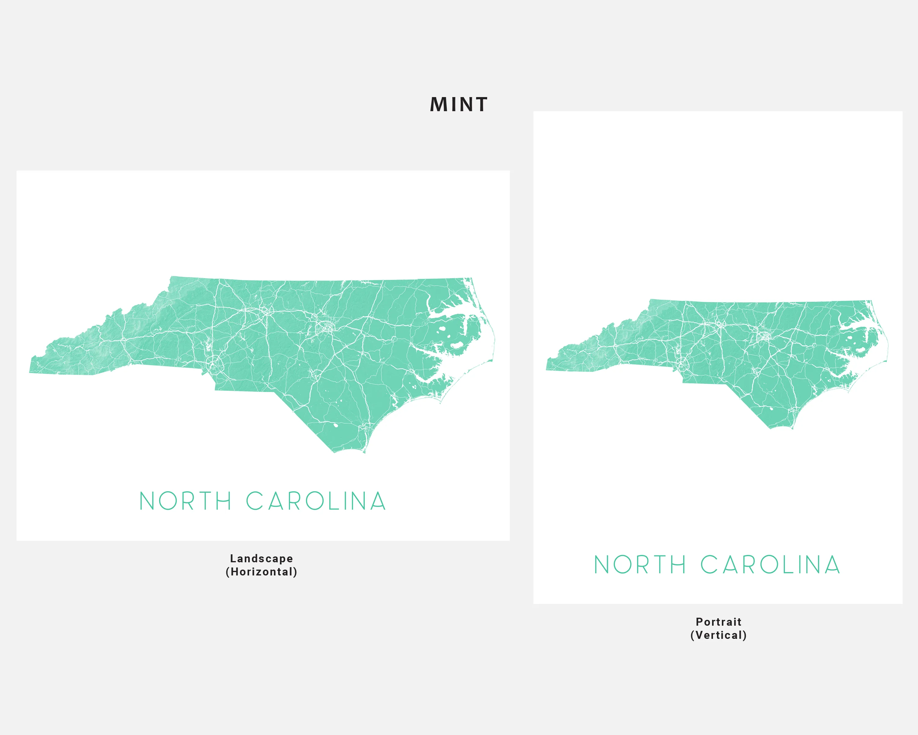 North Carolina State Map Print Poster - Topographic Map of NC Road Maps, Raleigh Charlotte