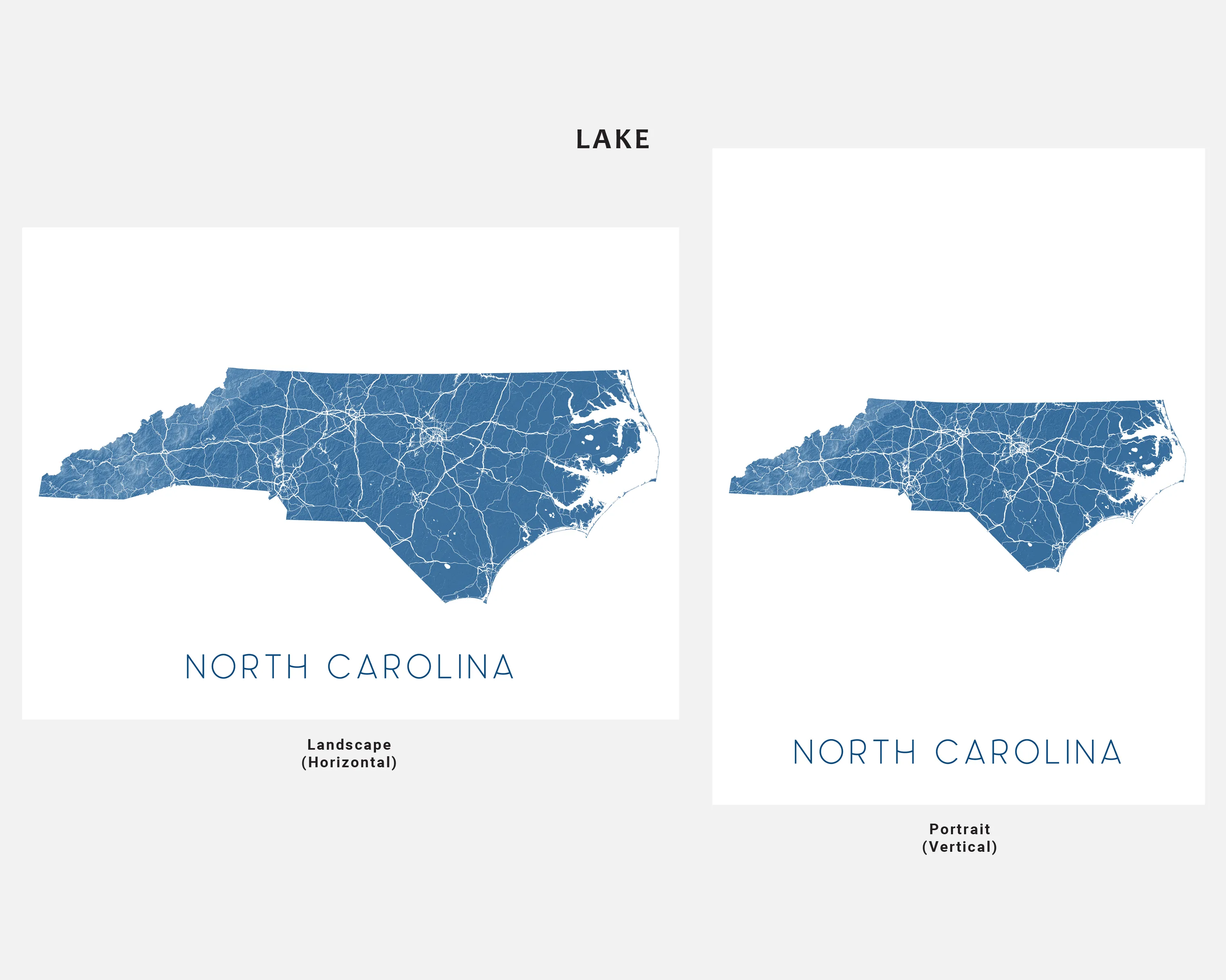North Carolina State Map Print Poster - Topographic Map of NC Road Maps, Raleigh Charlotte