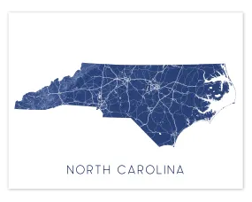North Carolina State Map Print Poster - Topographic Map of NC Road Maps, Raleigh Charlotte