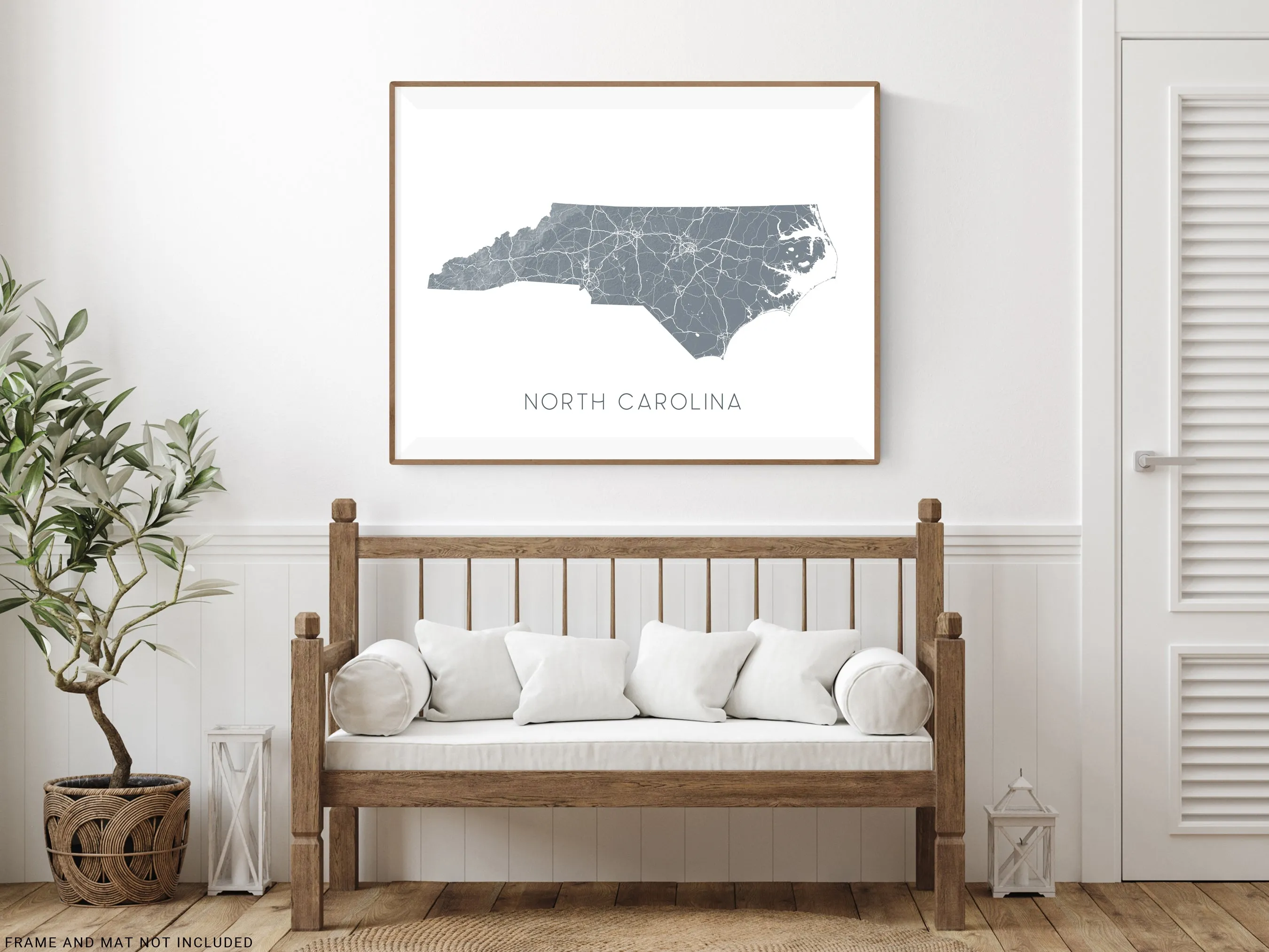 North Carolina State Map Print Poster - Topographic Map of NC Road Maps, Raleigh Charlotte