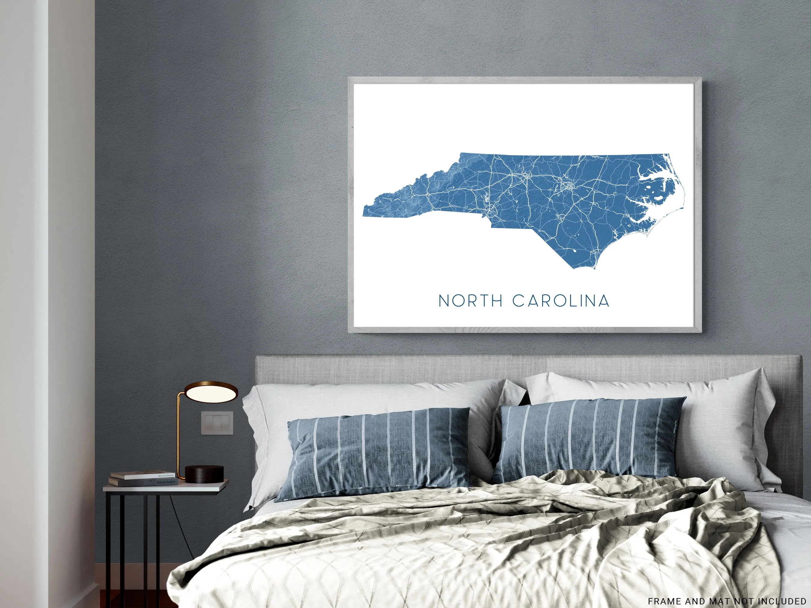 North Carolina State Map Print Poster - Topographic Map of NC Road Maps, Raleigh Charlotte