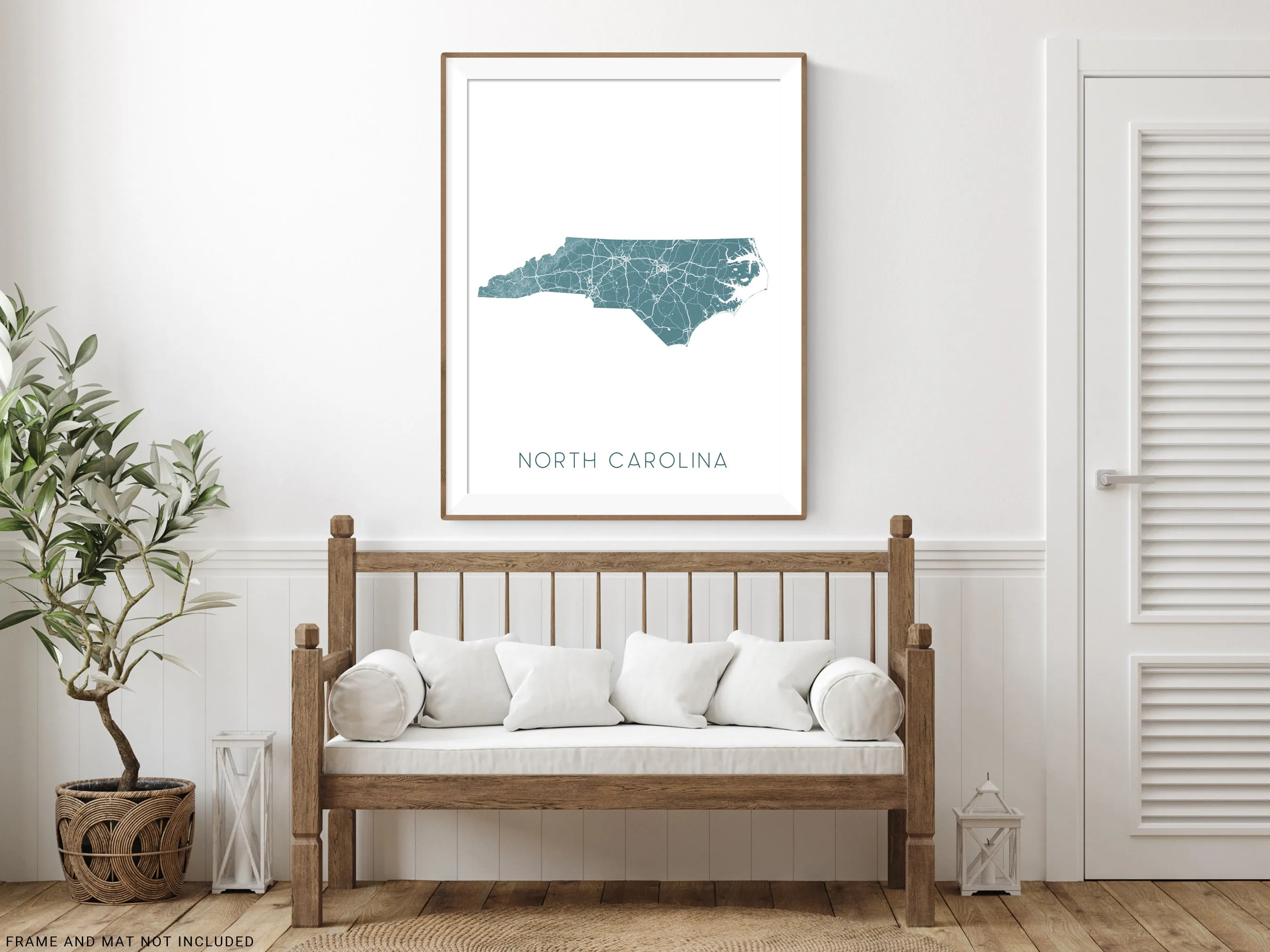 North Carolina State Map Print Poster - Topographic Map of NC Road Maps, Raleigh Charlotte