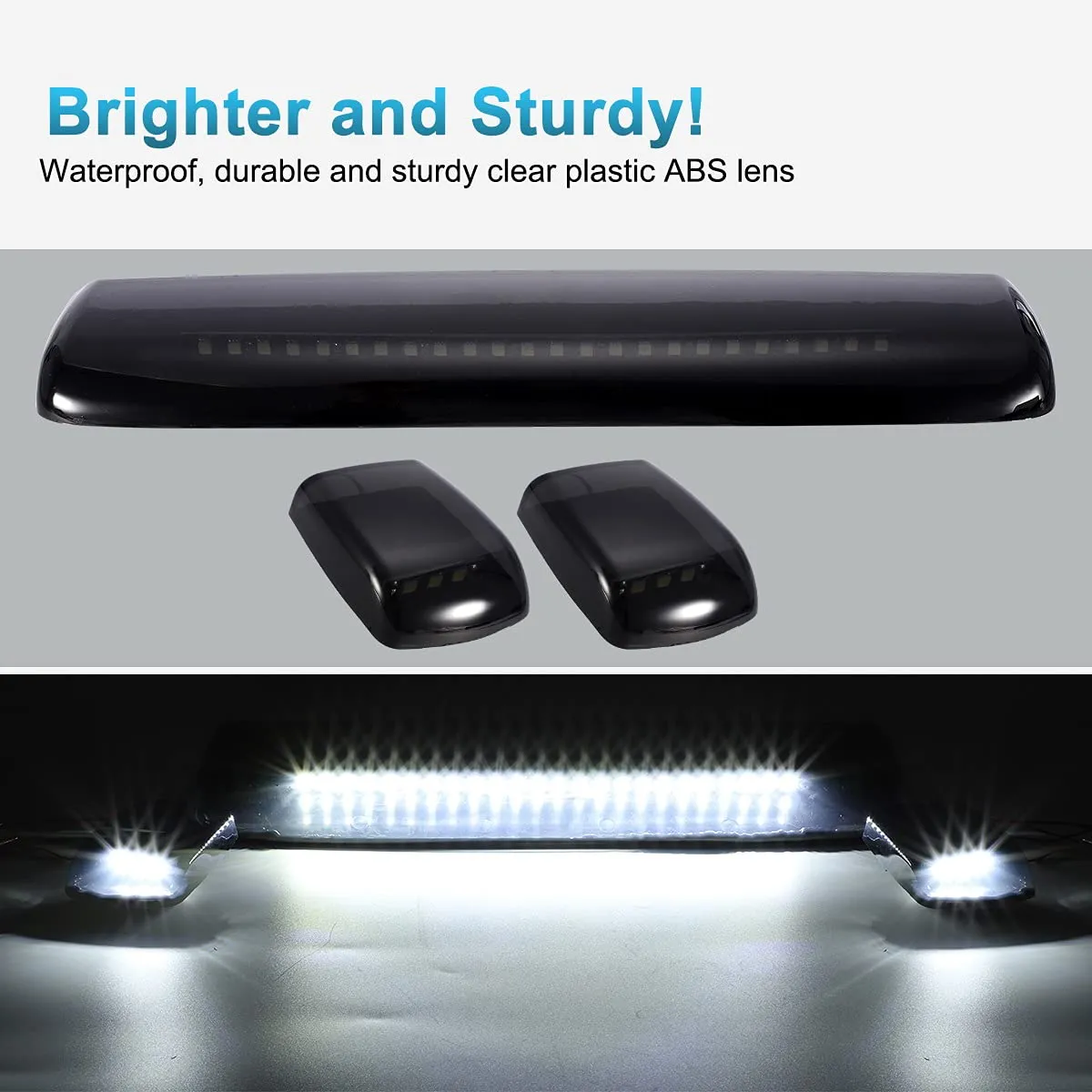 Partsam 3Pcs Smoked White Cab Marker Lights Replacement for Silverado/Sierra 1500 2500 3500 2015 2016 2017 2018 2019 White 30 LED Cab Roof Top Clearance Marker Running Lights Lamps w/Wiring Pack