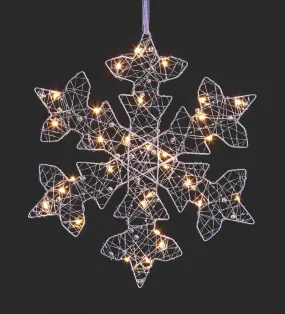 Premier Silver Flat Snowflake with Beads & 30 Warm White LEDs